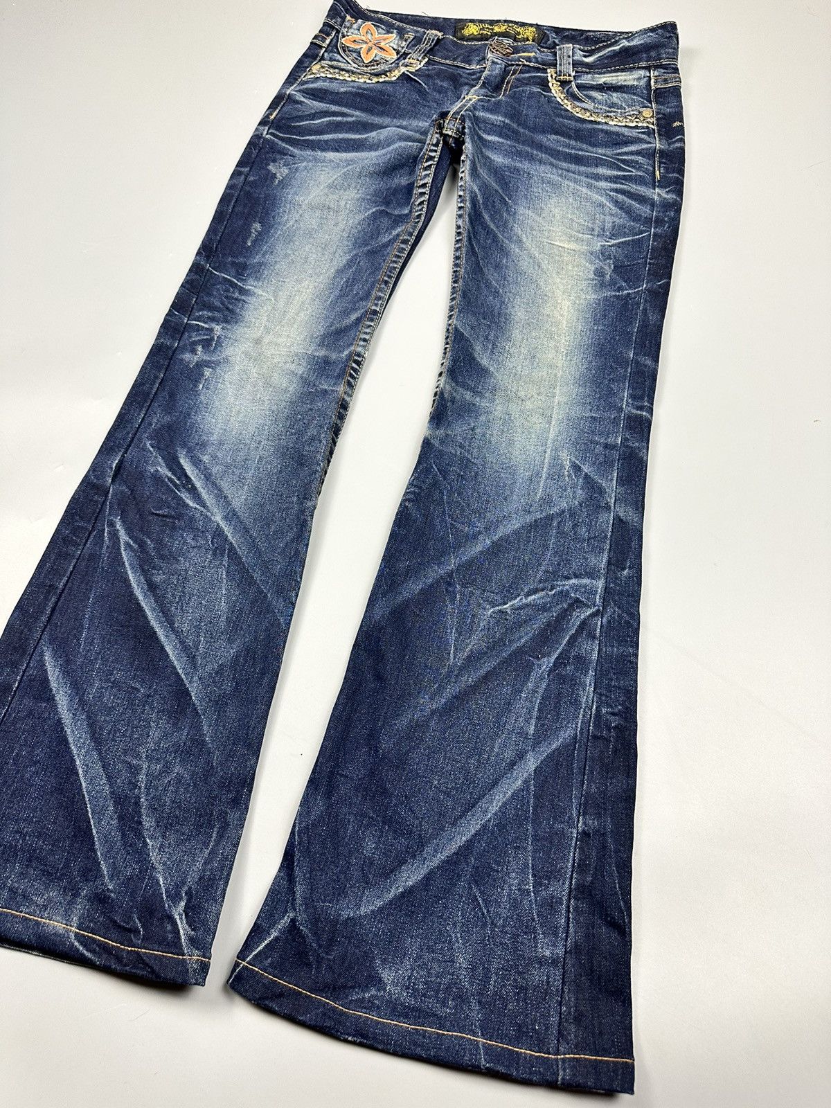 If Six Was Nine 🔥Sick🔥Red Pepper Embroidered Whiskered Flared Jeans Size US 30 / EU 46 - 3 Thumbnail