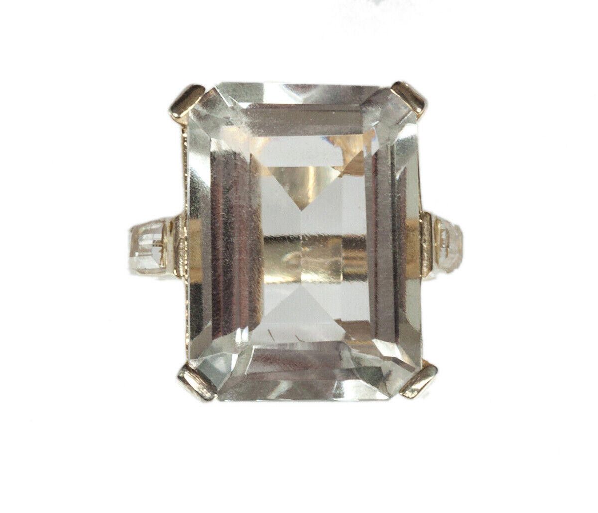 Designer 14kt Gold Vermeil Silver Emerald Cut Quartz Cocktail Ring Size ONE SIZE - 2 Thumbnail