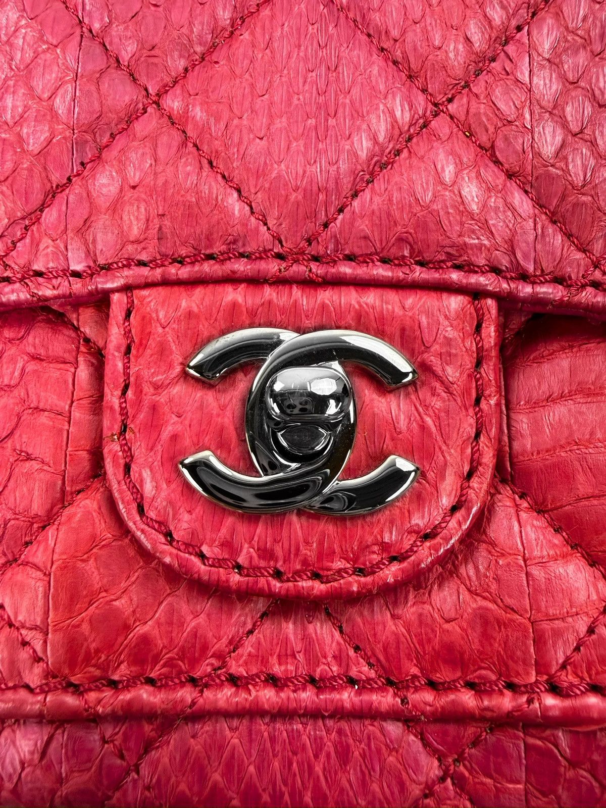 Chanel Chanel Pink Python Leather Quilted Flap Camera Bag Purse Size ONE SIZE - 2 Thumbnail