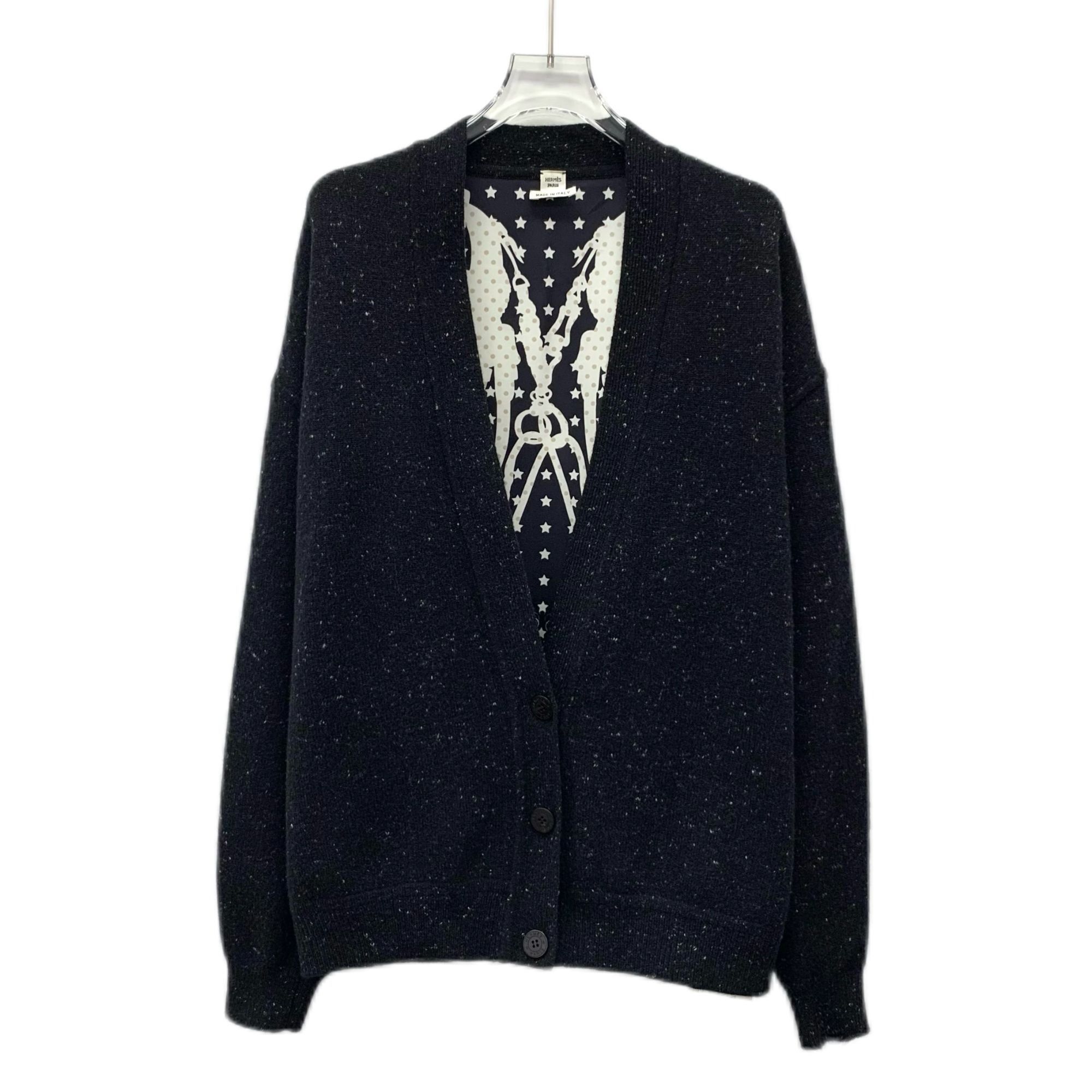 Hermès Black Wool V-Neck Long-Sleeve Cardigan With Star Prin