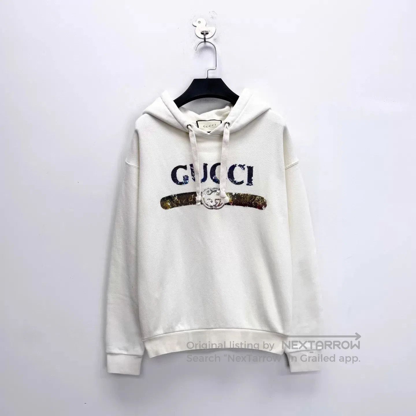 Gucci White Sequined Logo Print Hoodie. Size US XXS / EU 40 - 1 Thumbnail