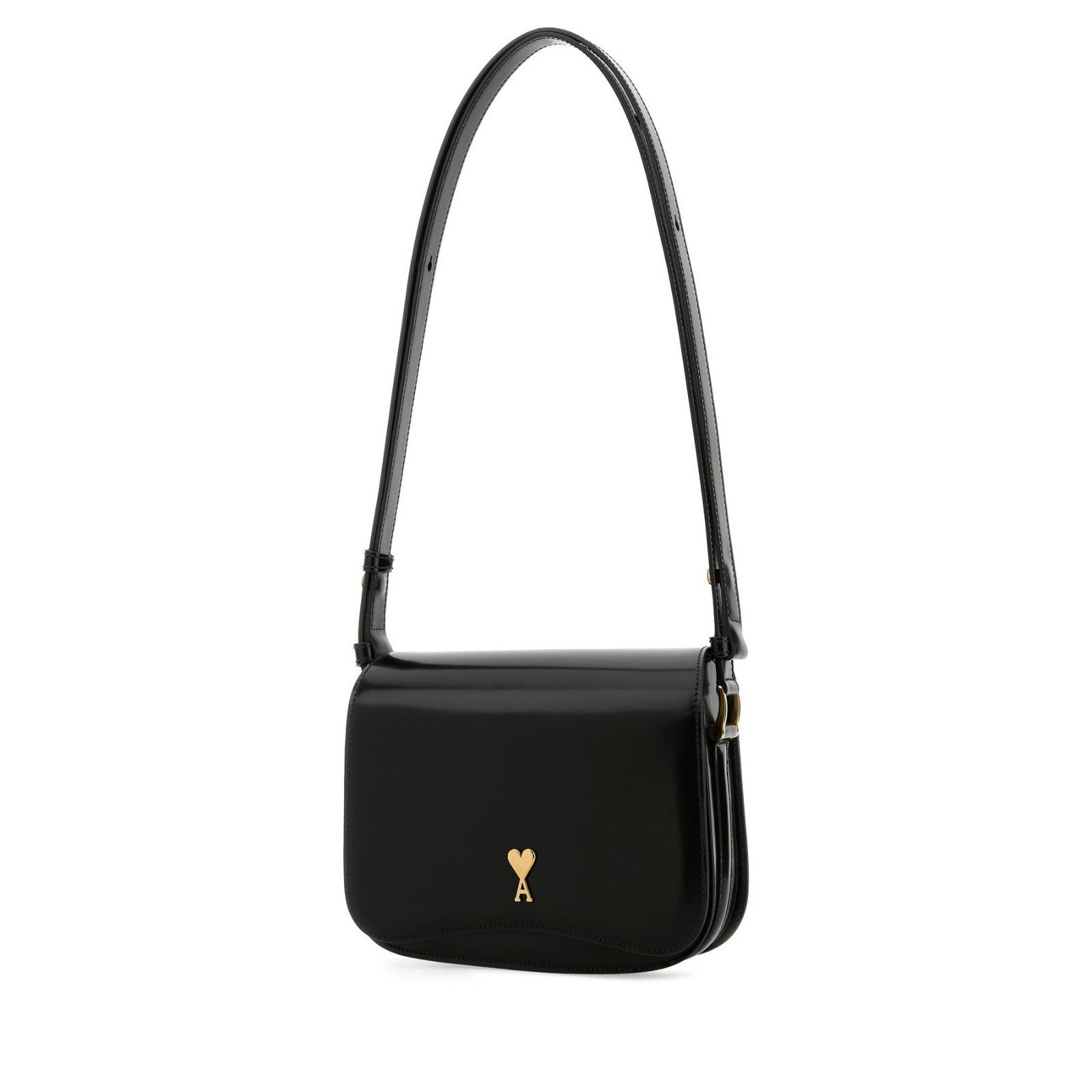 AMI PARIS Black Leather Crossbody Bag New