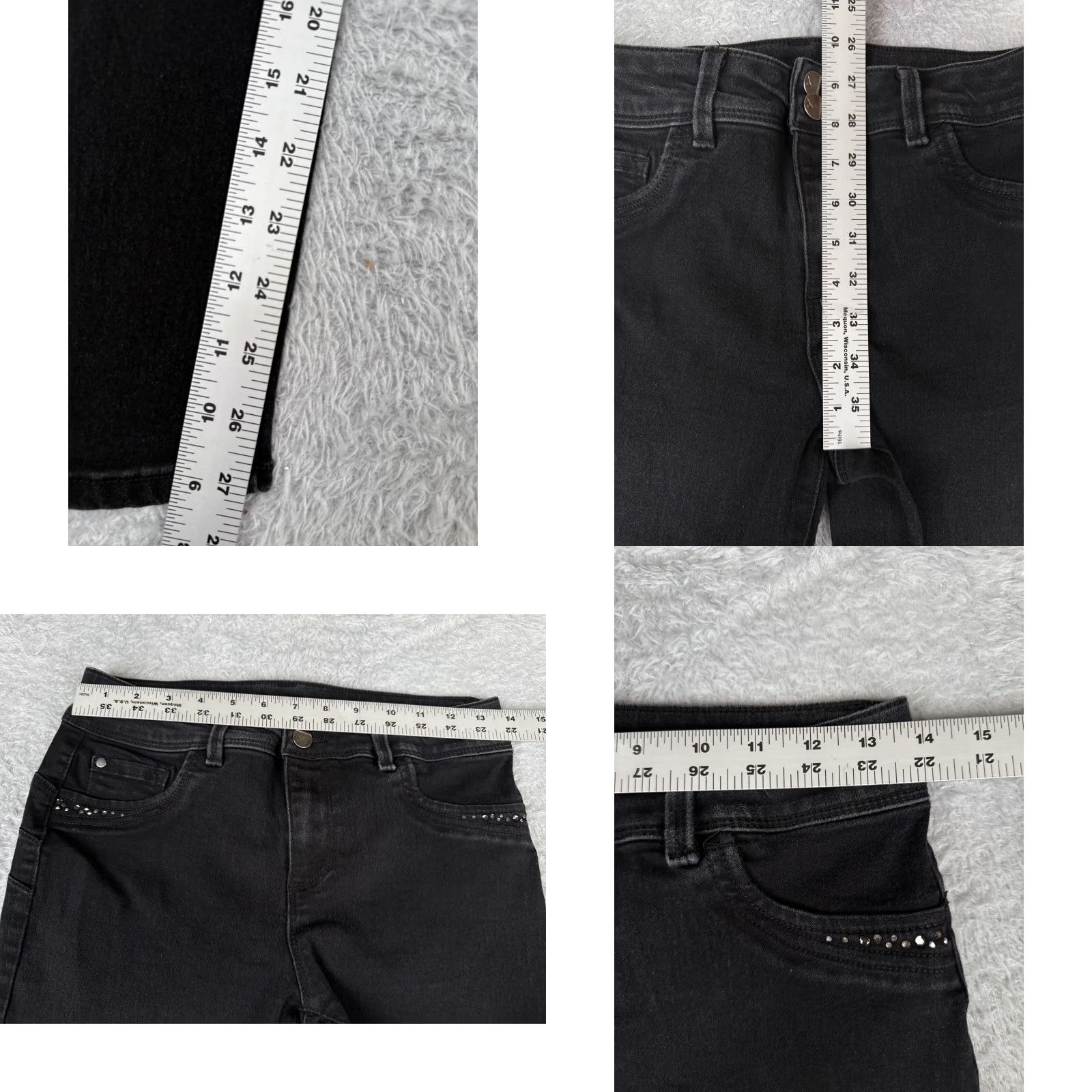 Vintage D. Jeans Women Jeans Black 8 Mid Rise Skinny Denim 28x27 5-Pocket Rhinestone Distressed Cotton Regular Size 30" / US 8 / IT 44 - 8 Thumbnail