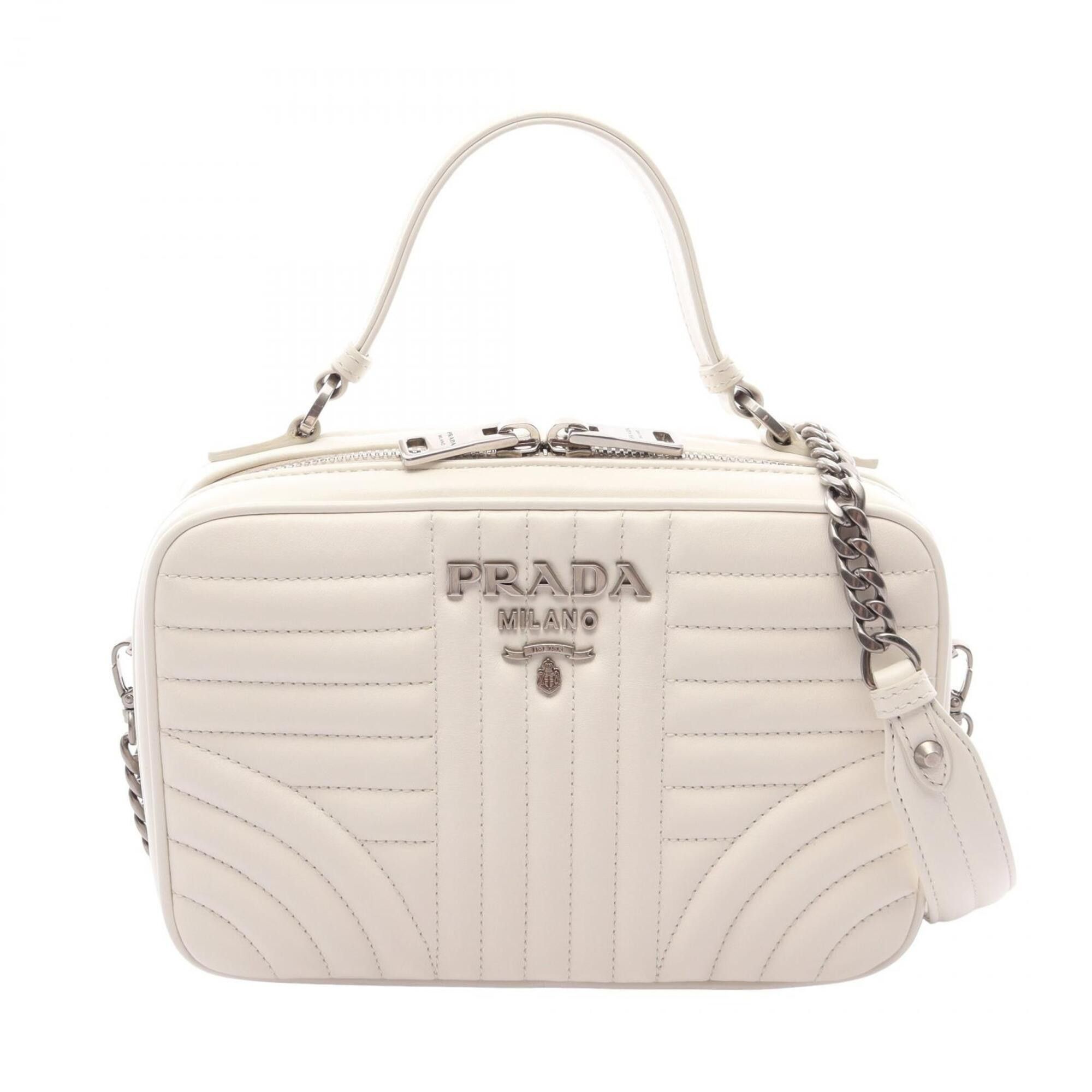 Prada Prada Diagram 2-Way Handbag, Leather, Women's, White Size ONE SIZE - 1 Thumbnail