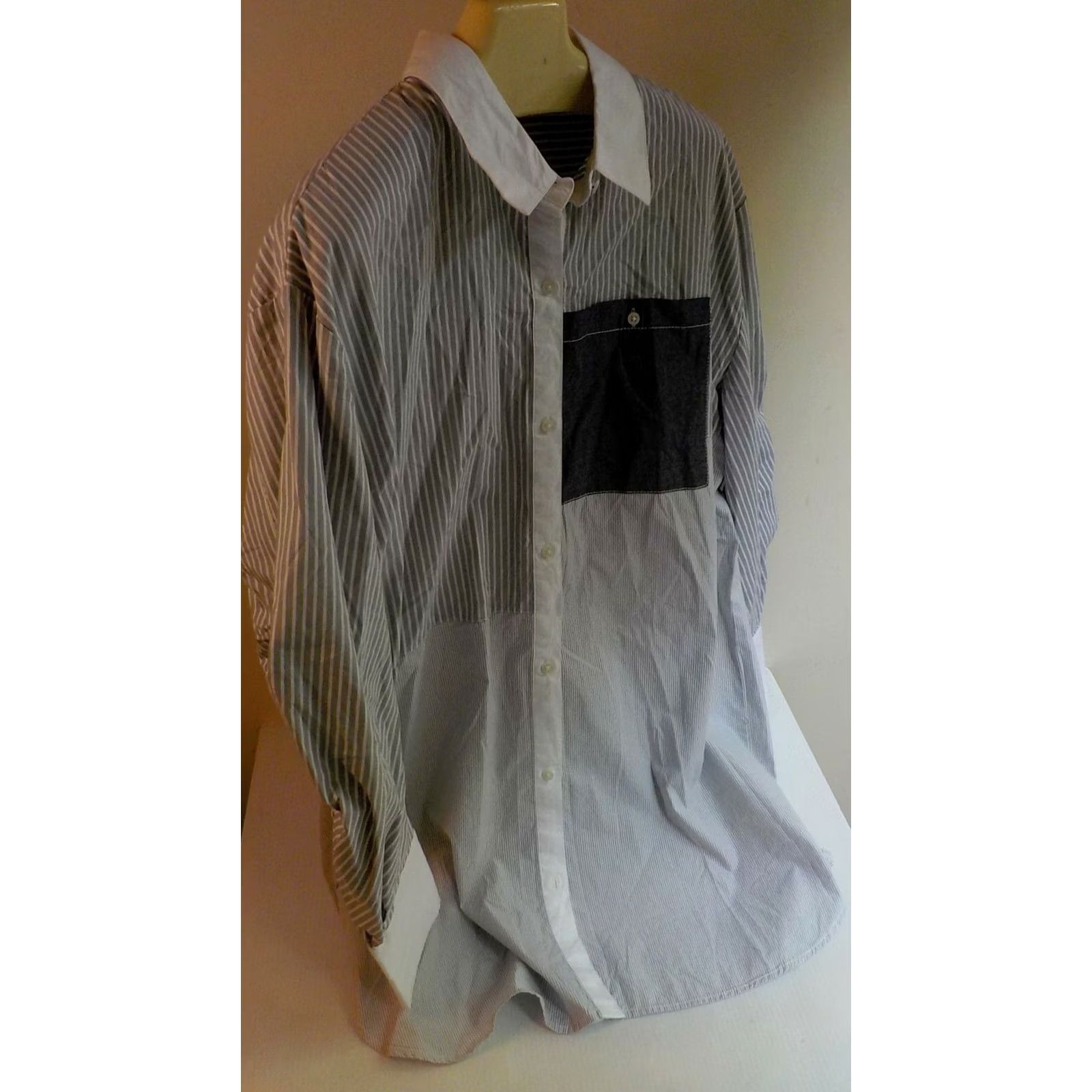 Kenneth Cole KENNETH COLE LS Button Front Multi Striped Shirt Women Blouse Collared 100% Cotton White Gray NWT Size L Size L / US 10 / IT 46 - 4 Thumbnail