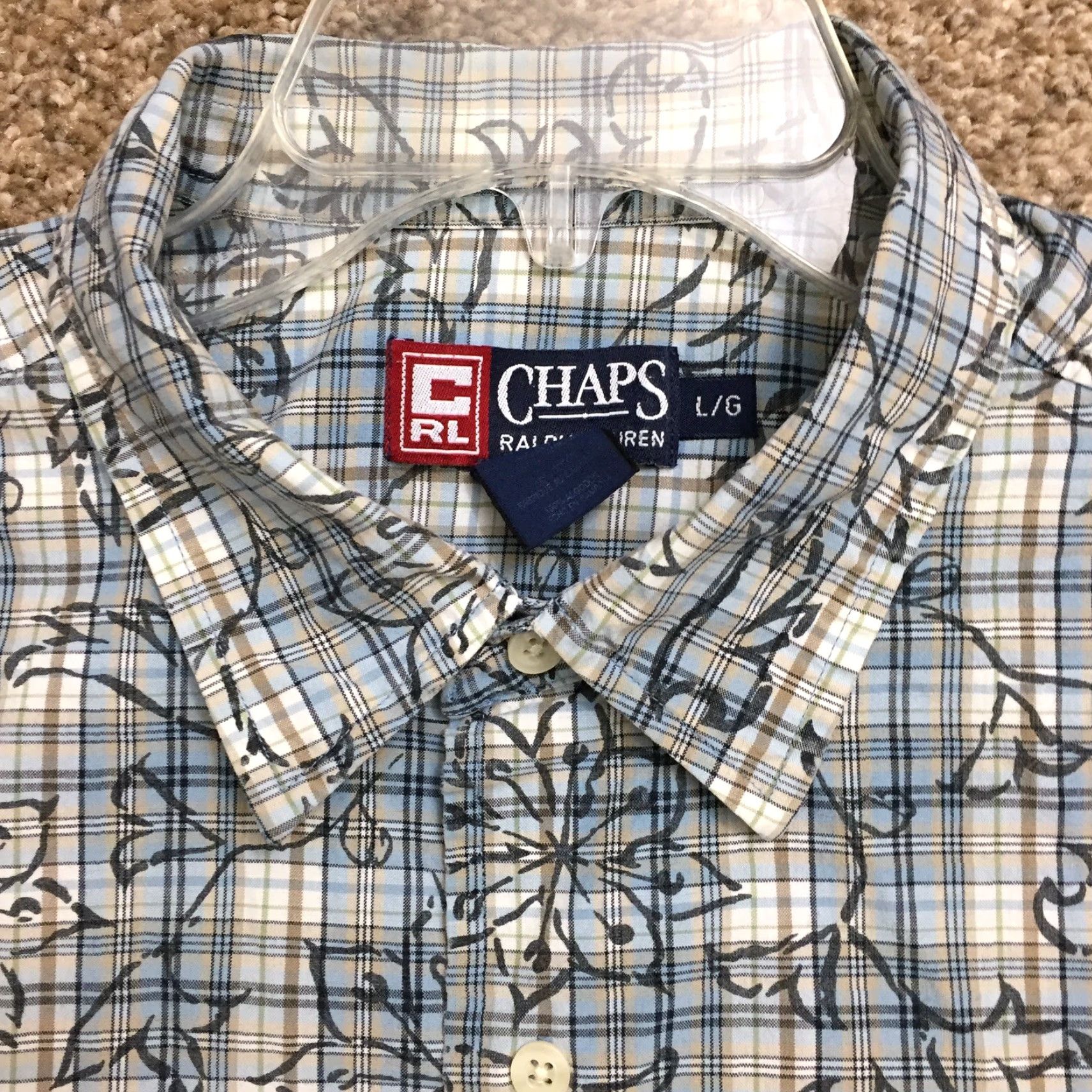 Chaps Chaps Shirt Mens Large Blue Plaid Floral Short Sleeve Button Up Size US L / EU 52-54 / 3 - 2 Thumbnail