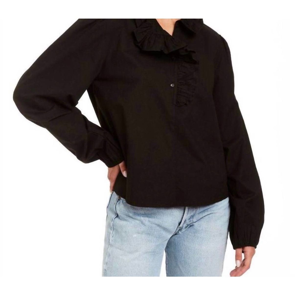 Anthropologie Love the Label Nicola Black Button Down Ruffled Top, L Size L / US 10 / IT 46 - 1 Thumbnail
