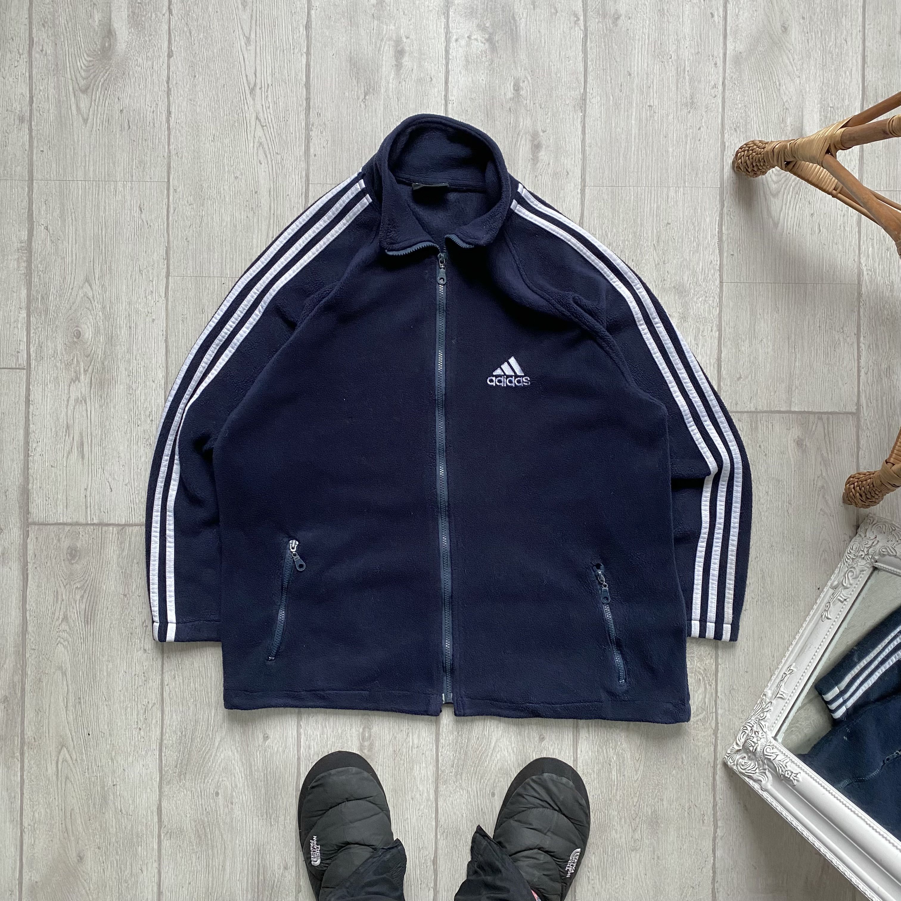 Adidas 🏔️Vintage Trashed 90s ADIDAS FLEECE Zip Up Sweater Size US L / EU 52-54 / 3 - 1 Thumbnail