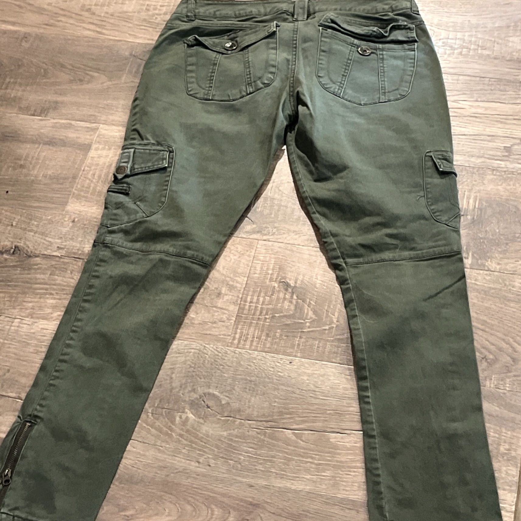 Vintage VINTAGE UnionBay GREEN y2k Cargo Pants Stretch Zip Leg Flap Pockets 9” Rise Tactical 11 Women Size 32" / US 10 / IT 46 - 2 Thumbnail