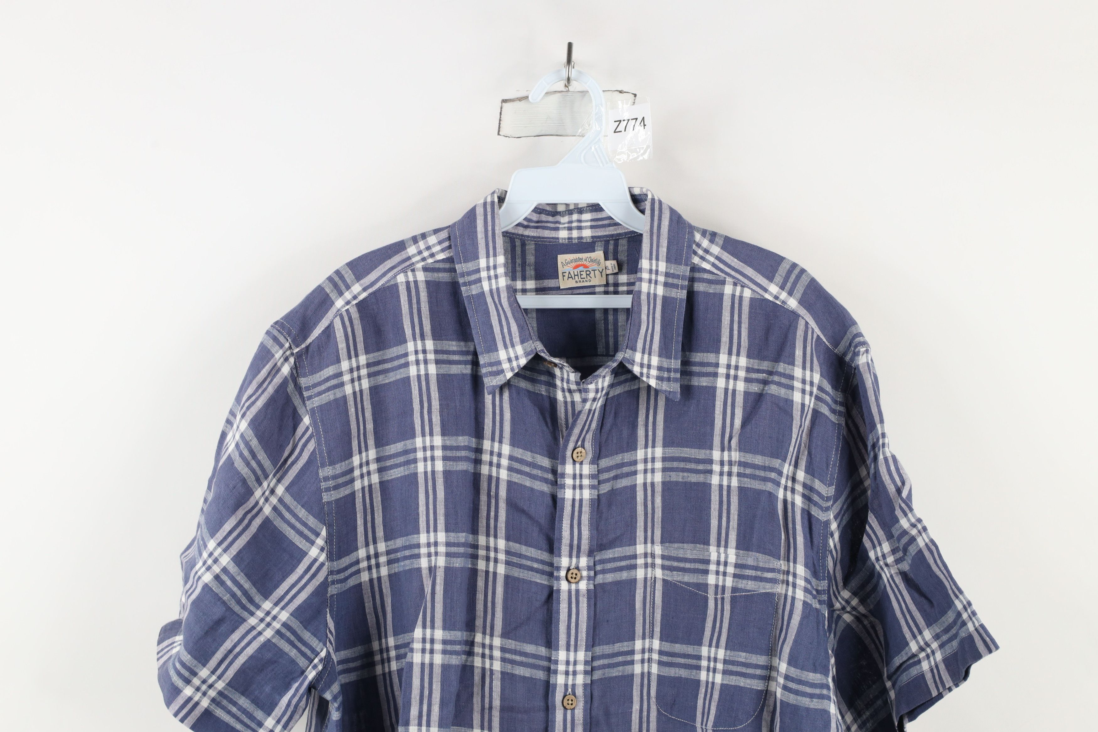 Vintage Faherty Brand Linen Short Sleeve Collared Button Shirt Plaid Size US XL / EU 56 / 4 - 2 Thumbnail