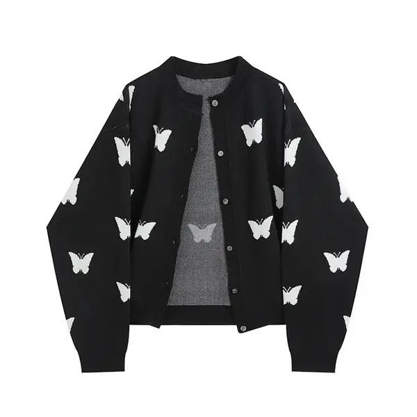 Japanese Brand 💥Harajuku Butterfly Long Sleeve Cardigan y2k Size US M / EU 48-50 / 2 - 1 Thumbnail