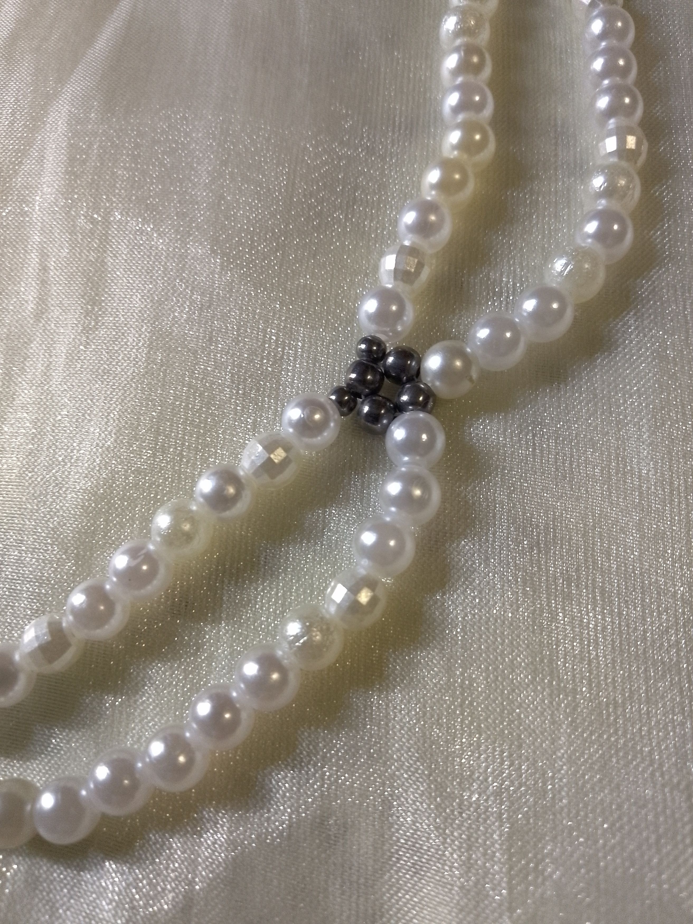 Handmade Pearls necklace Vintage style Green natural jade gemstones Size ONE SIZE - 3 Thumbnail