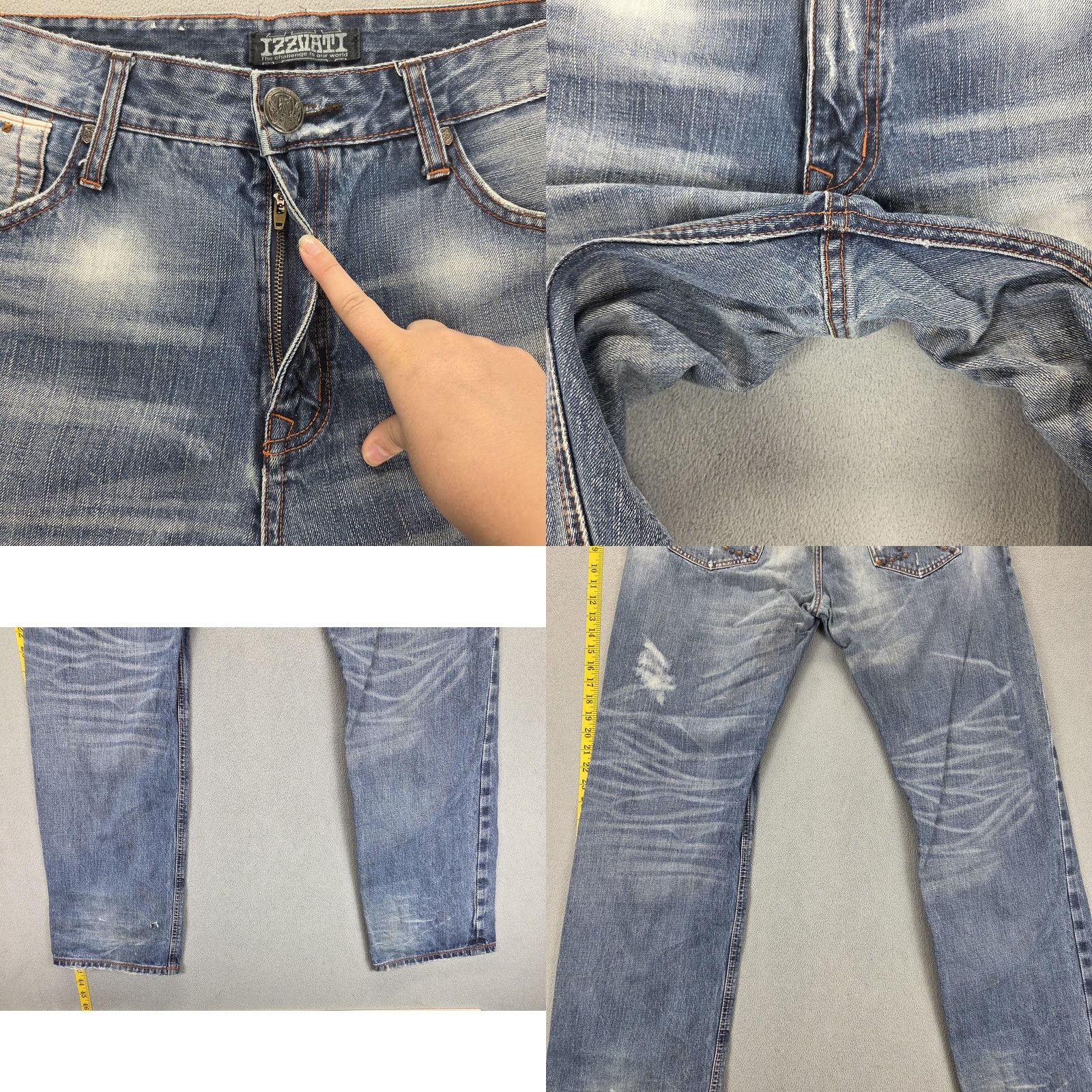 Vintage IZZVATT Jeans Mens 34x32 Blue Medium Wash Distressed Studded Straight Denim pockets Zip Vintage: No Size US 34 / EU 50 - 9 Thumbnail
