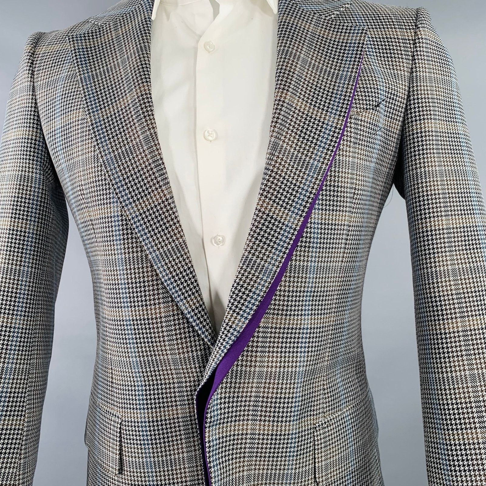 Givenchy Grey Black Purple Plaid Contrast Trim Wool Blend Sport Coat Size 38R - 2 Thumbnail