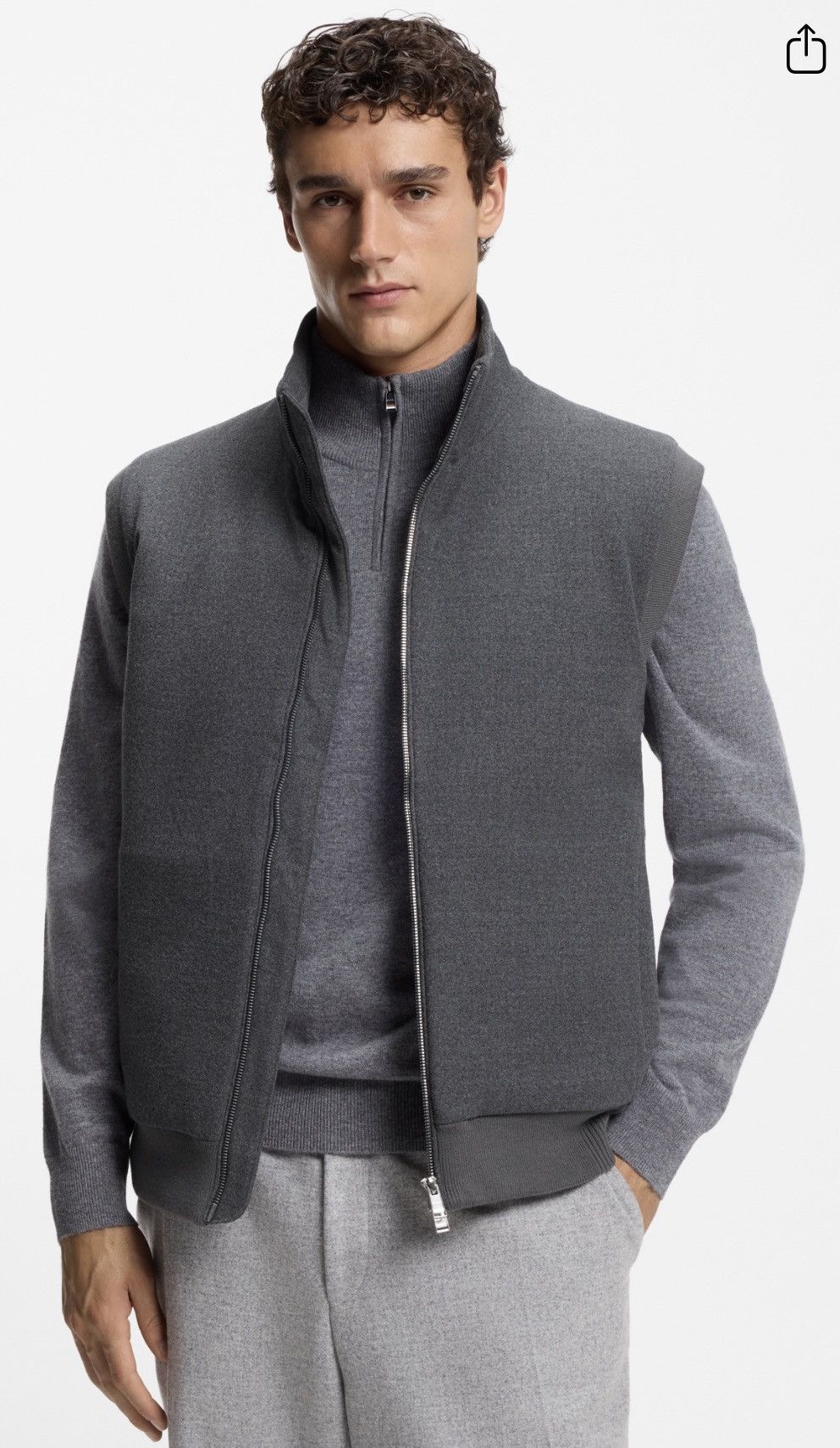 Hugo Boss BOSS Flannel Gilet with Ribbed Trims - Charcoal Grey Size US S / EU 44-46 / 1 - 1 Thumbnail