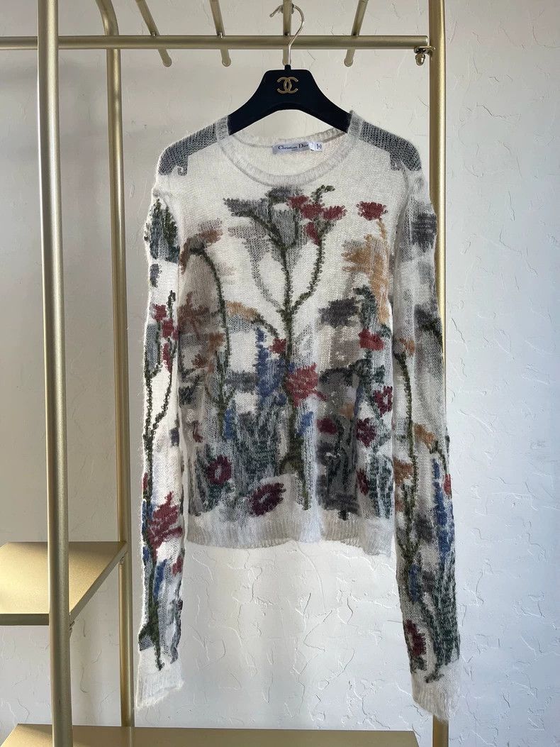 Dior White flower transparent sweater