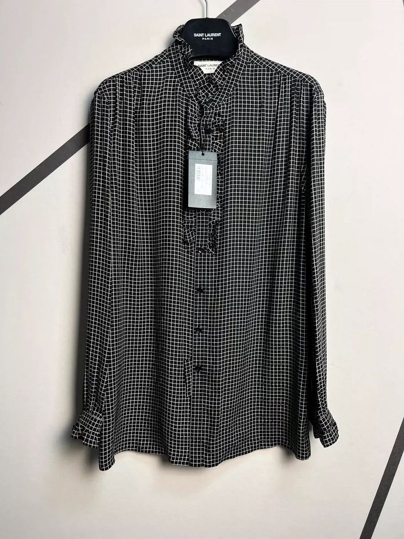 Saint Laurent Spring Summer Checkered Silk Shirt- DMC