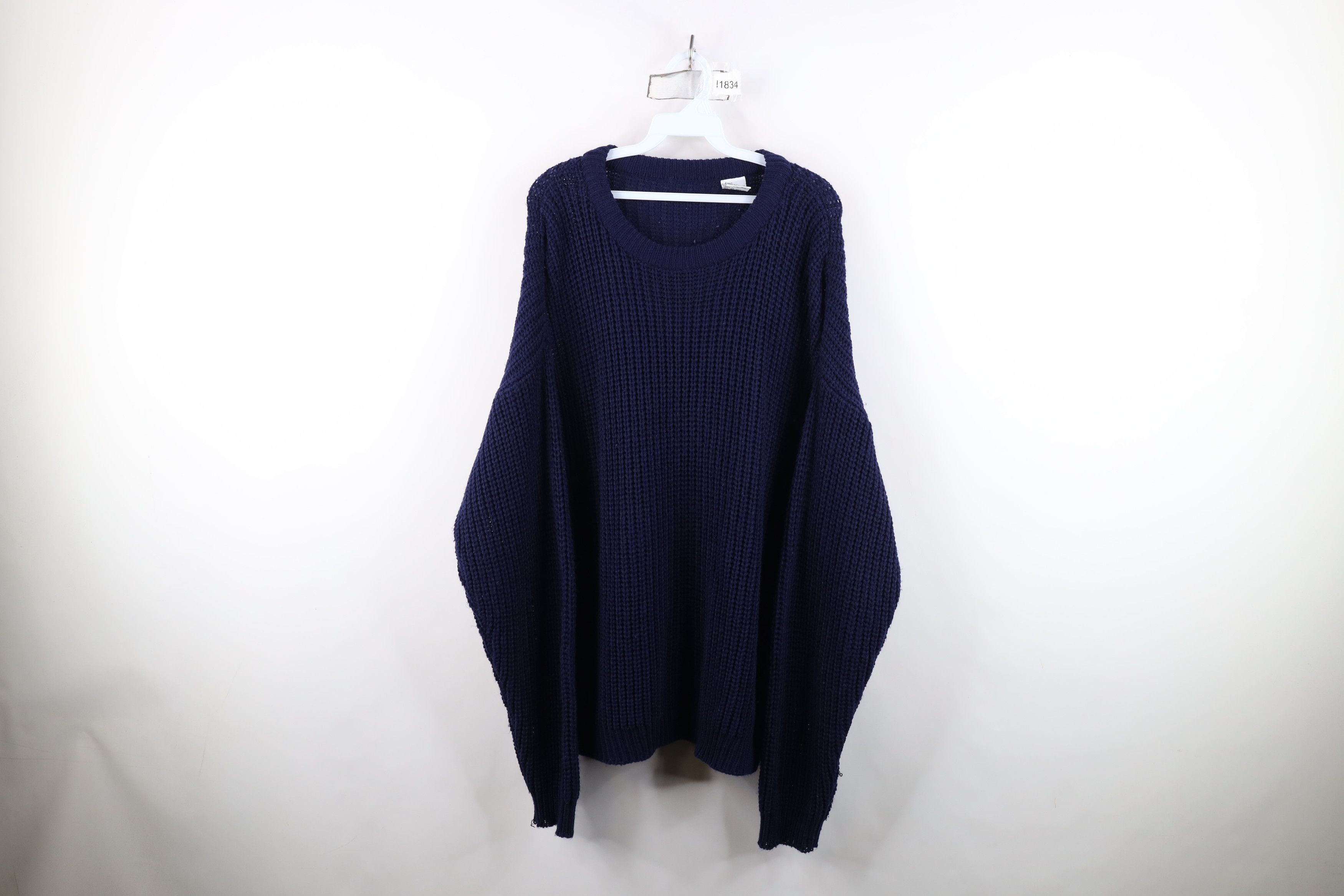 Vintage 90s Streetwear Ribbed Knit Crewneck Sweater Blue