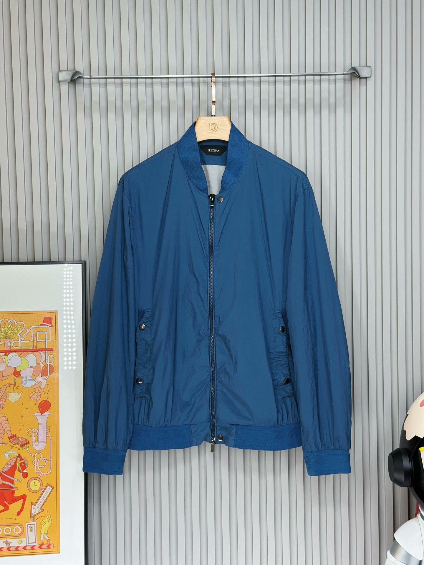Ermenegildo Zegna ZEGNA Blue Casual Stand-Collar Jacket Size US XL / EU 56 / 4 - 1 Thumbnail