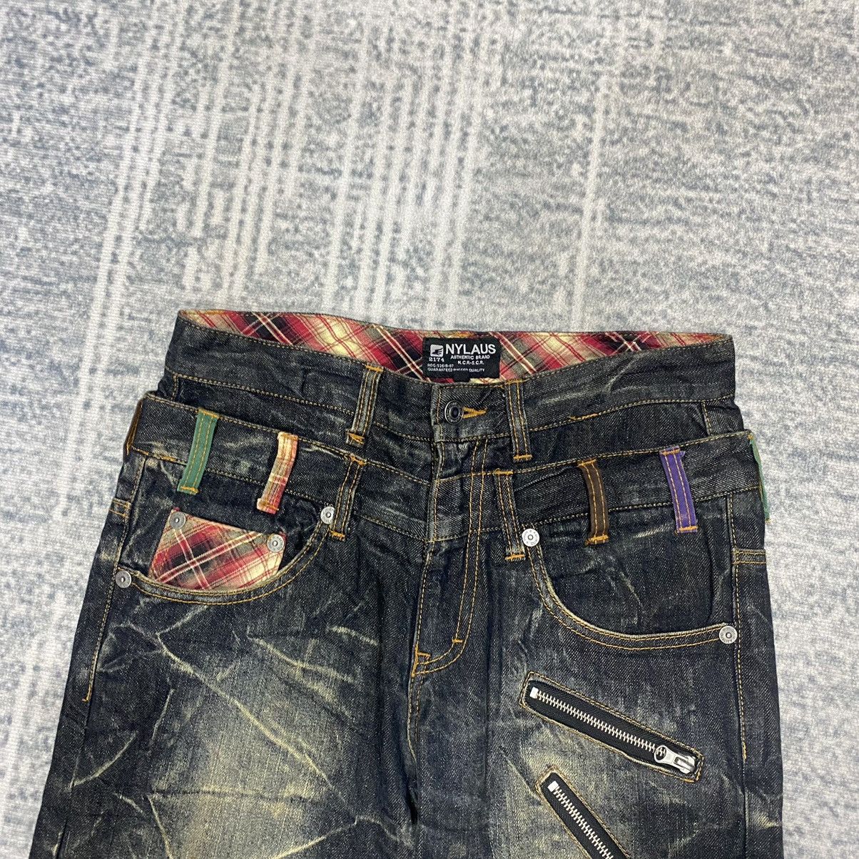 Japanese Brand × Vintage Sick☠️ Nylaus Double Waist Jeans 3Q Punk Grunge Mud Wash Size US 30 / EU 46 - 7 Thumbnail