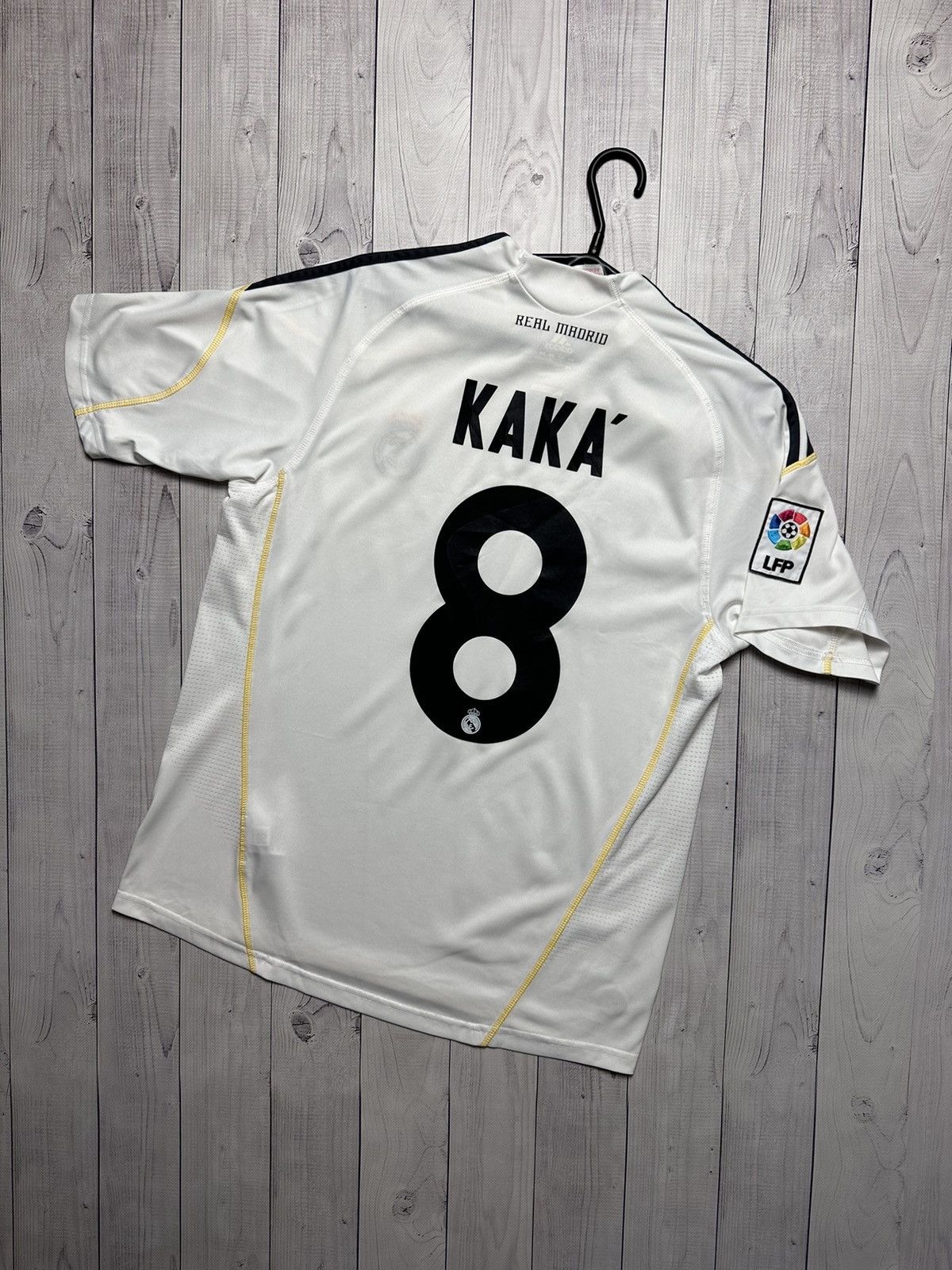 image of Vintage Adidas Real Madrid Soccer Jersey 8 Kaka Size S in White, Men's