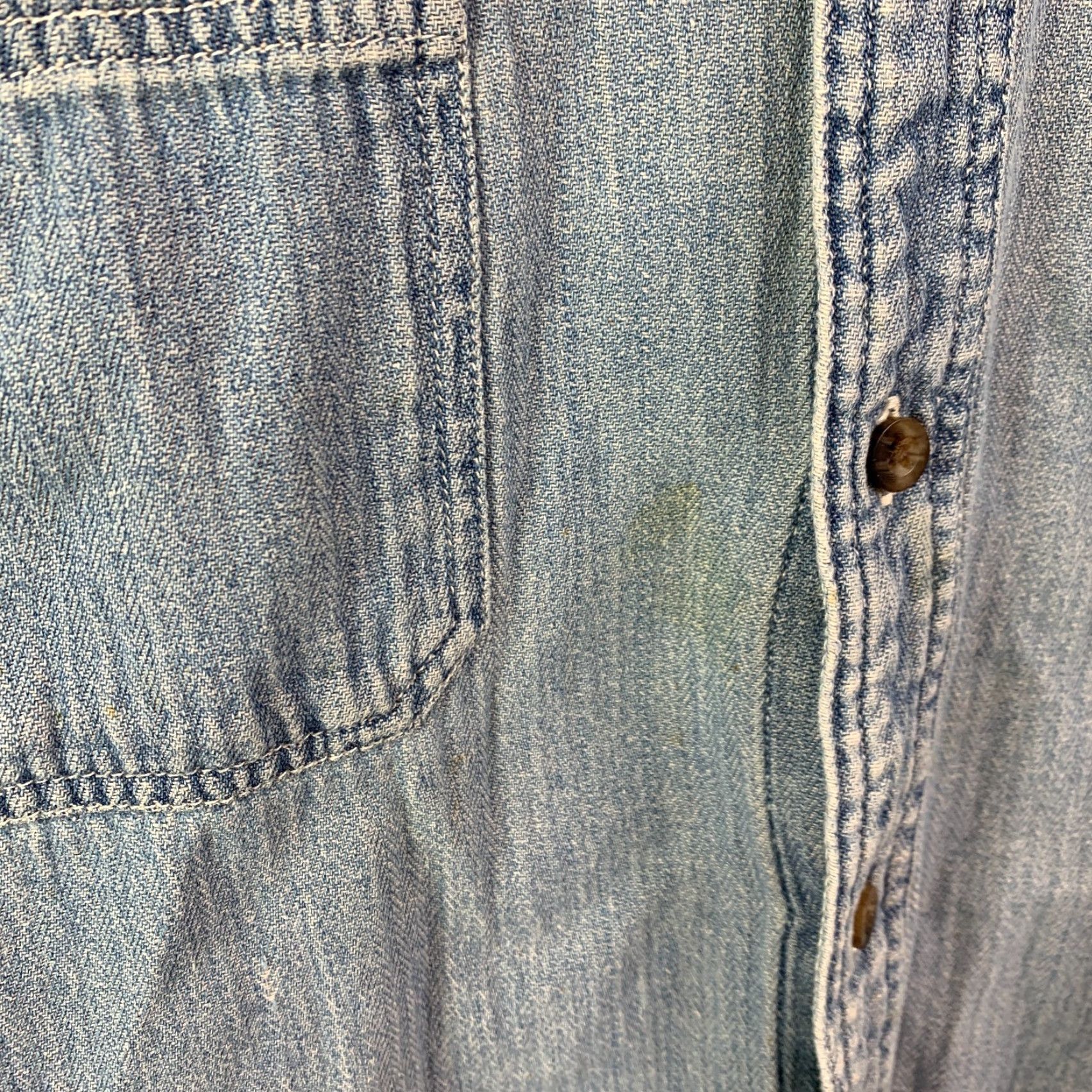 Denime Vintage Denim Button-Up Shirt XL 45" Chest Blue Solid Thrashed Destroyed Distressed Casual Mens Shirt Size US XL / EU 56 / 4 - 4 Thumbnail
