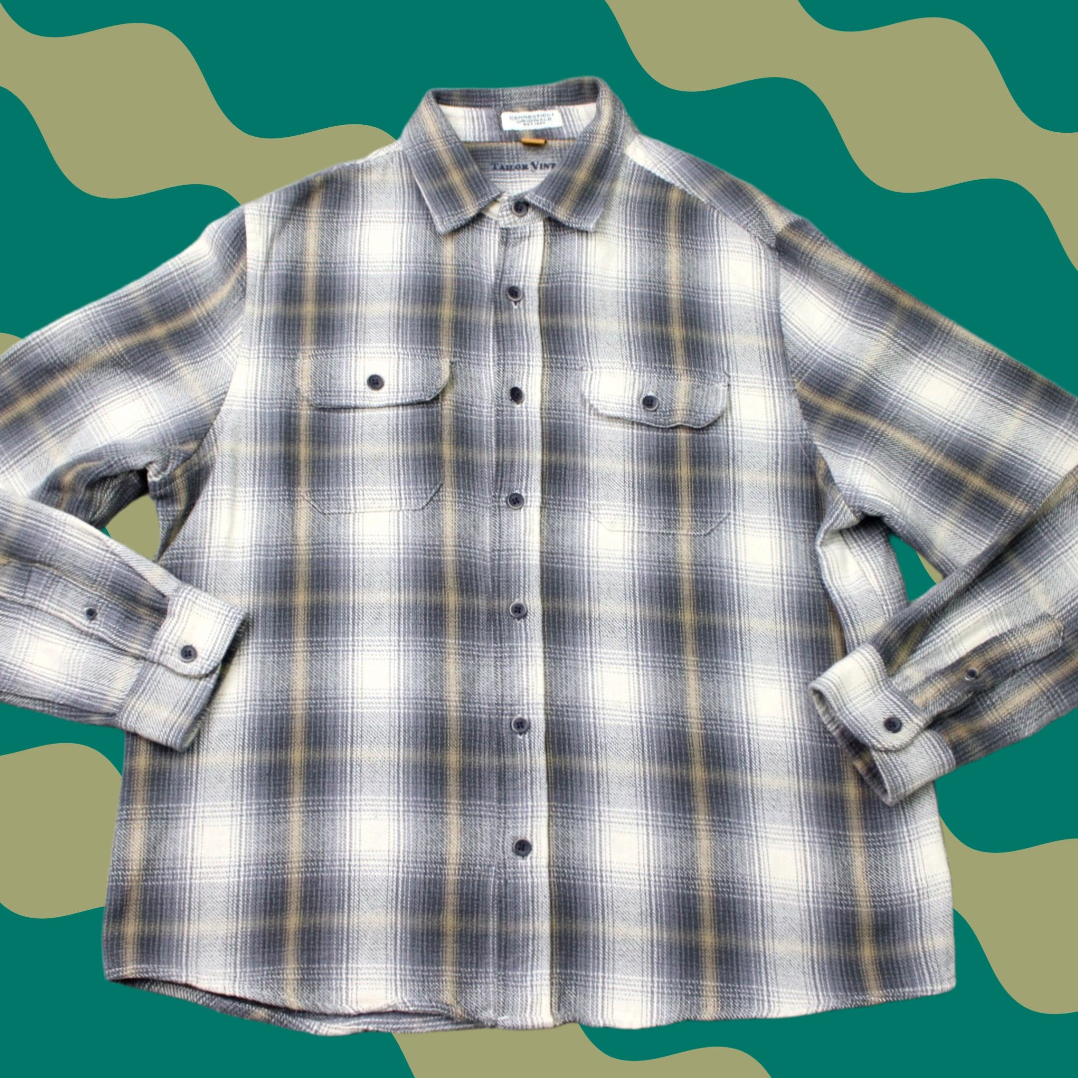 Vintage Tailor Vintage Shirt Mens Large Gray/Yellow Cotton Flannel Long Sleeve Button-Up, Plaid, Heavy Size US L / EU 52-54 / 3 - 1 Thumbnail