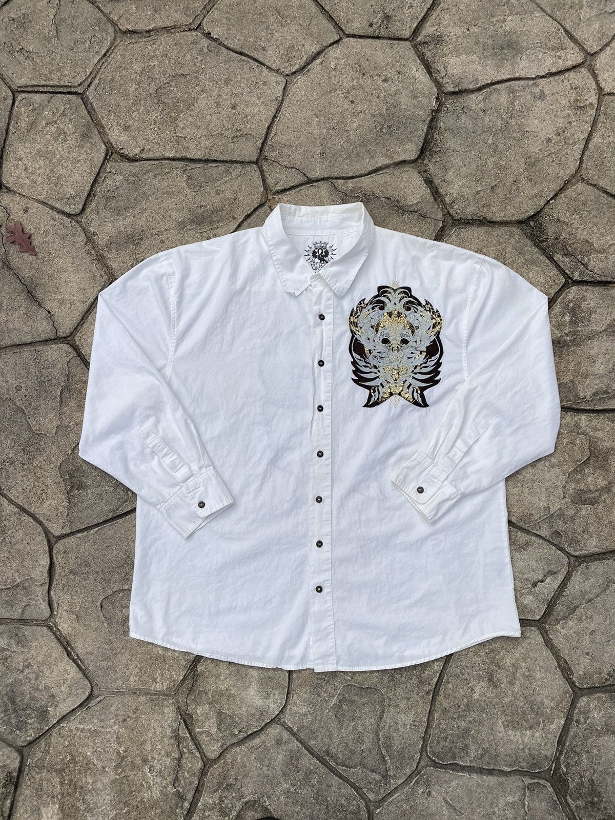 Affliction × Ed Hardy Crazy Y2K Ed Hardy Affliction Type Skull Collared Shirt Size US XXL / EU 58 / 5 - 2 Thumbnail