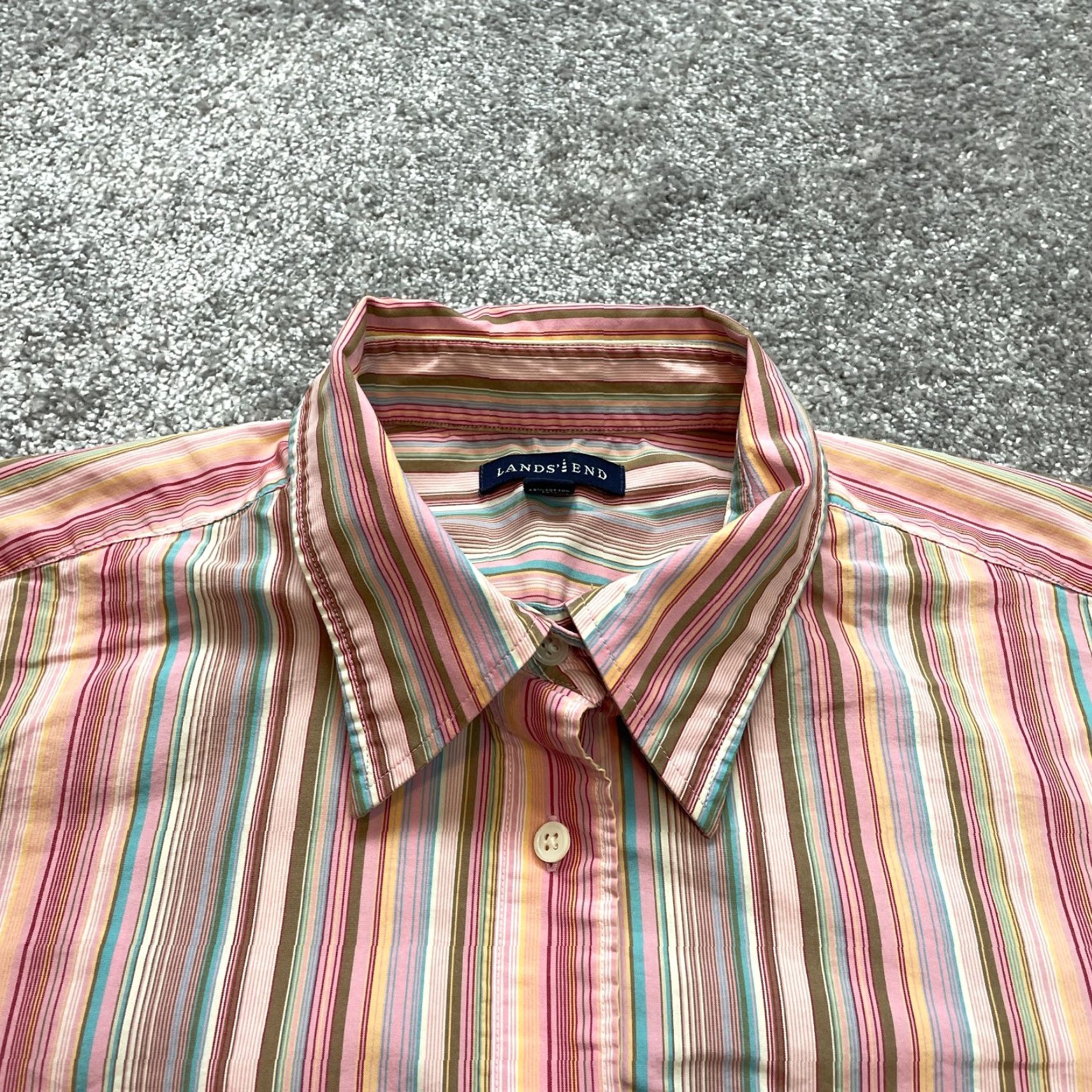 Lands' End Lands' End Button Up Blouse Shirt Womens 22W Pink Striped Collared Long Sleeve Regular Plus Size Size 3XL / US 20-22 - 2 Thumbnail