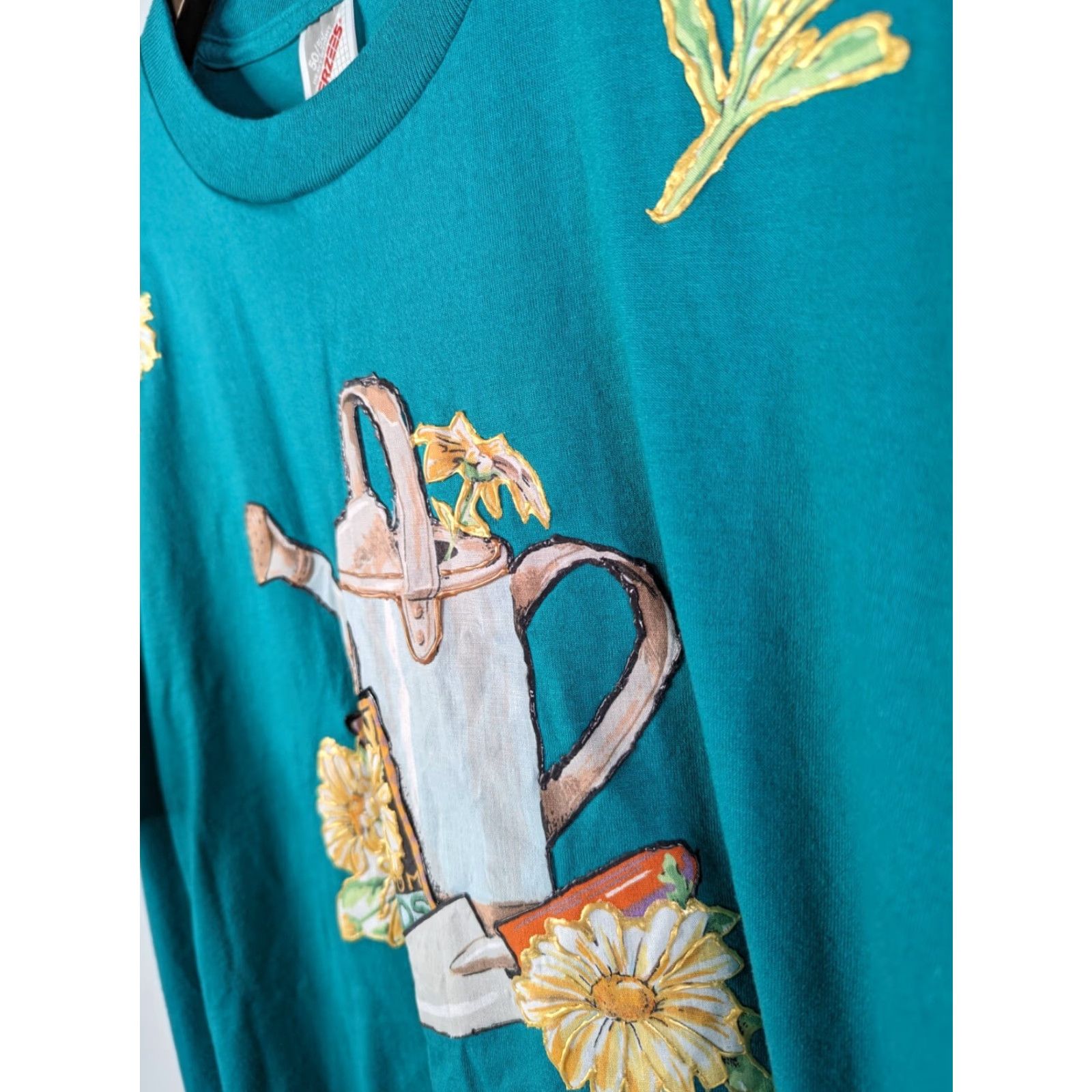 Jerzees VINTAGE Jerzees T-Shirt 90s Teal Mens XL Daisy Kingdom Seeds Flower Design Printed Logo Shirt Size US XL / EU 56 / 4 - 4 Thumbnail