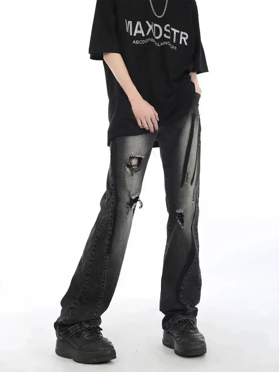 Japanese Brand Gradient black striped distressed jeans Size US 32 / EU 48 - 2 Thumbnail