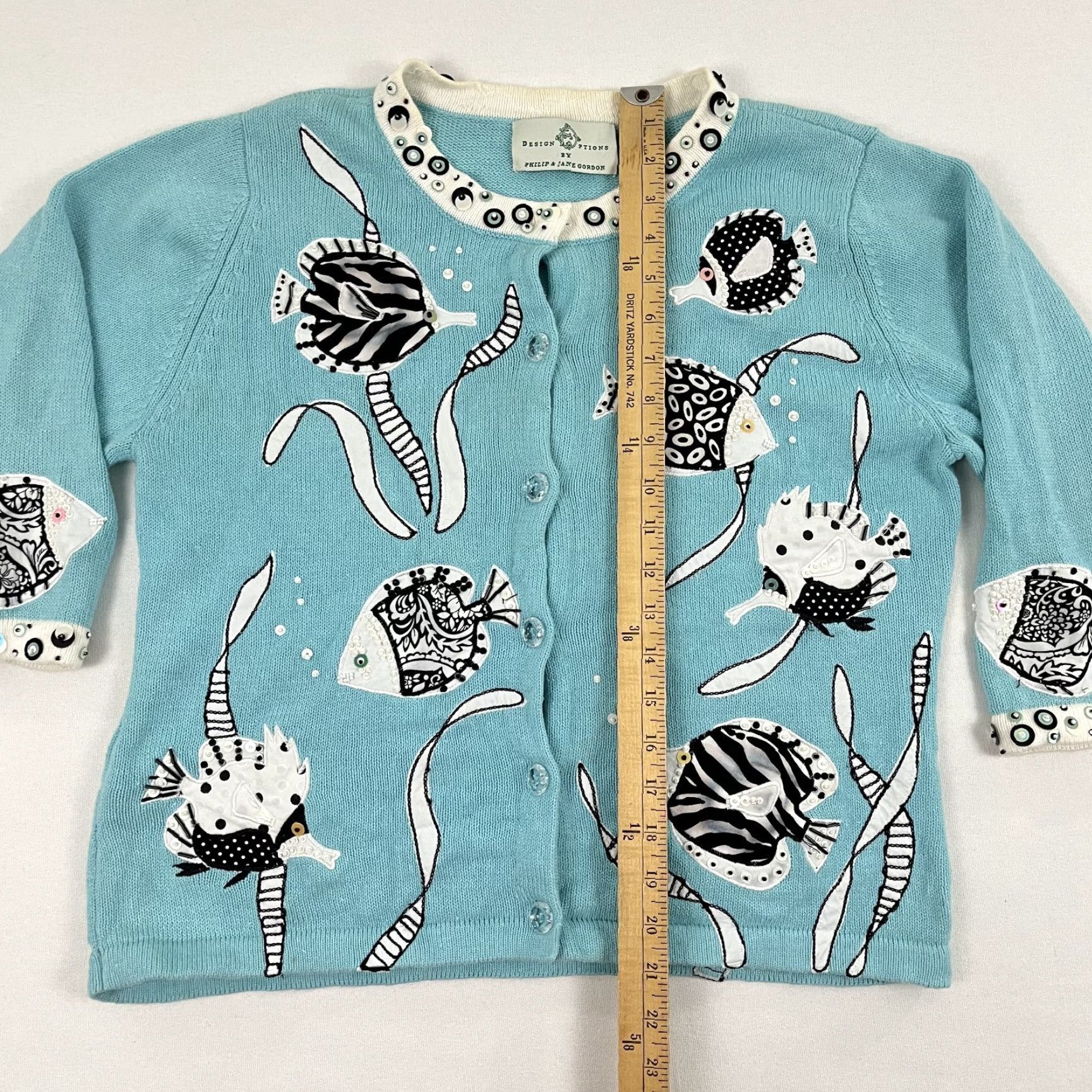 Vintage VINTAGE Philip & Jane Gordon Cardigan Womens L Blue Fish Animals Aquatic Grannycore Size L / US 10 / IT 46 - 3 Thumbnail
