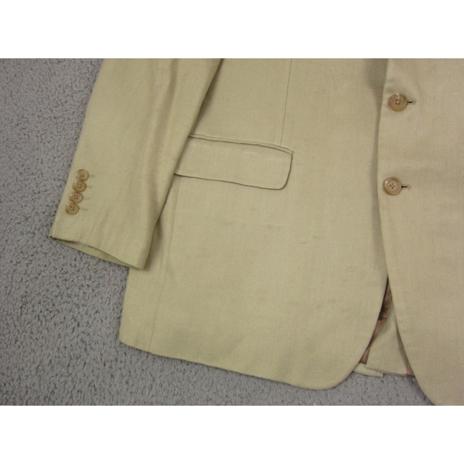 Ralph Lauren Ralph Lauren Jacket Blazer Mens 42 R Beige Silk Blazer Notch Lapel Single-Breasted 80s 90s Vintage (Used) Size 42R - 3 Thumbnail