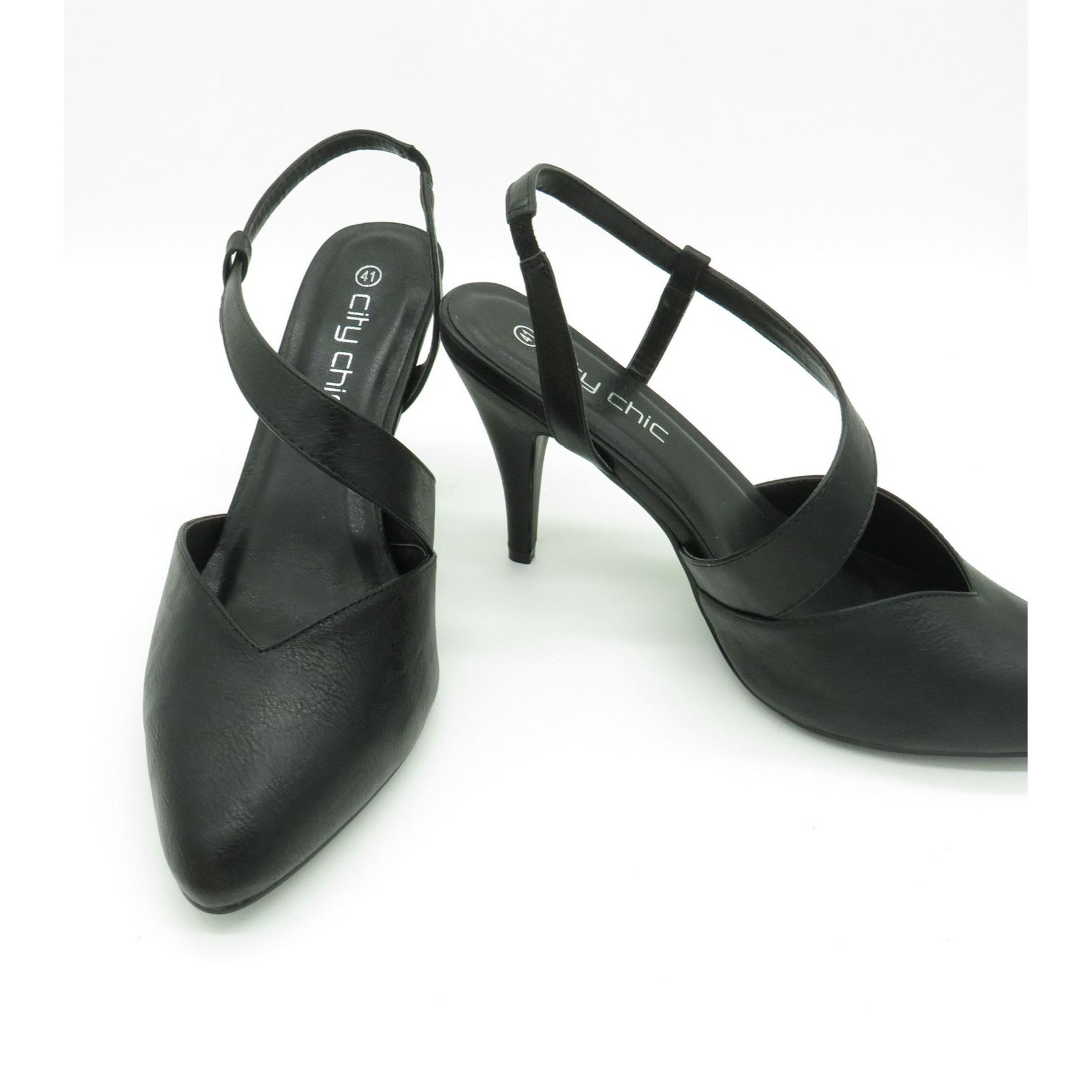 Other City Chic Black Faux Leather Pointed Toe Slingback Heels 10 Size US 10 / IT 40 - 6 Thumbnail