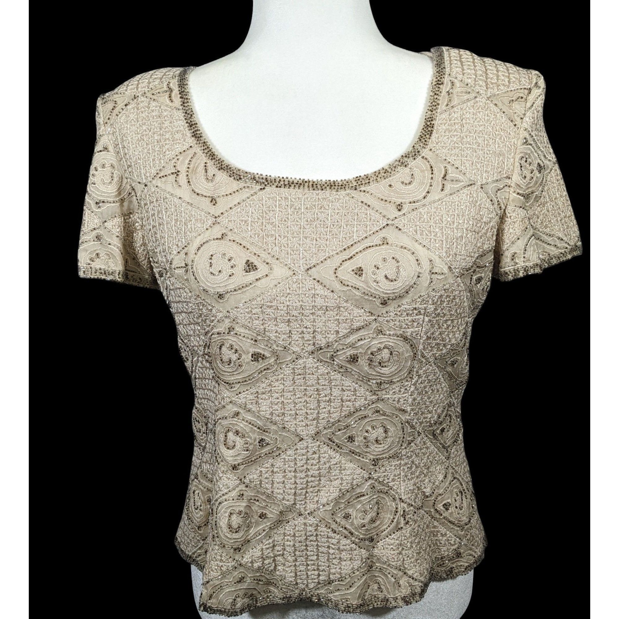 Oleg Cassini Vintage BlackTie By Oleg Cassini Silk Beaded Top Size Large Size L / US 10 / IT 46 - 1 Thumbnail