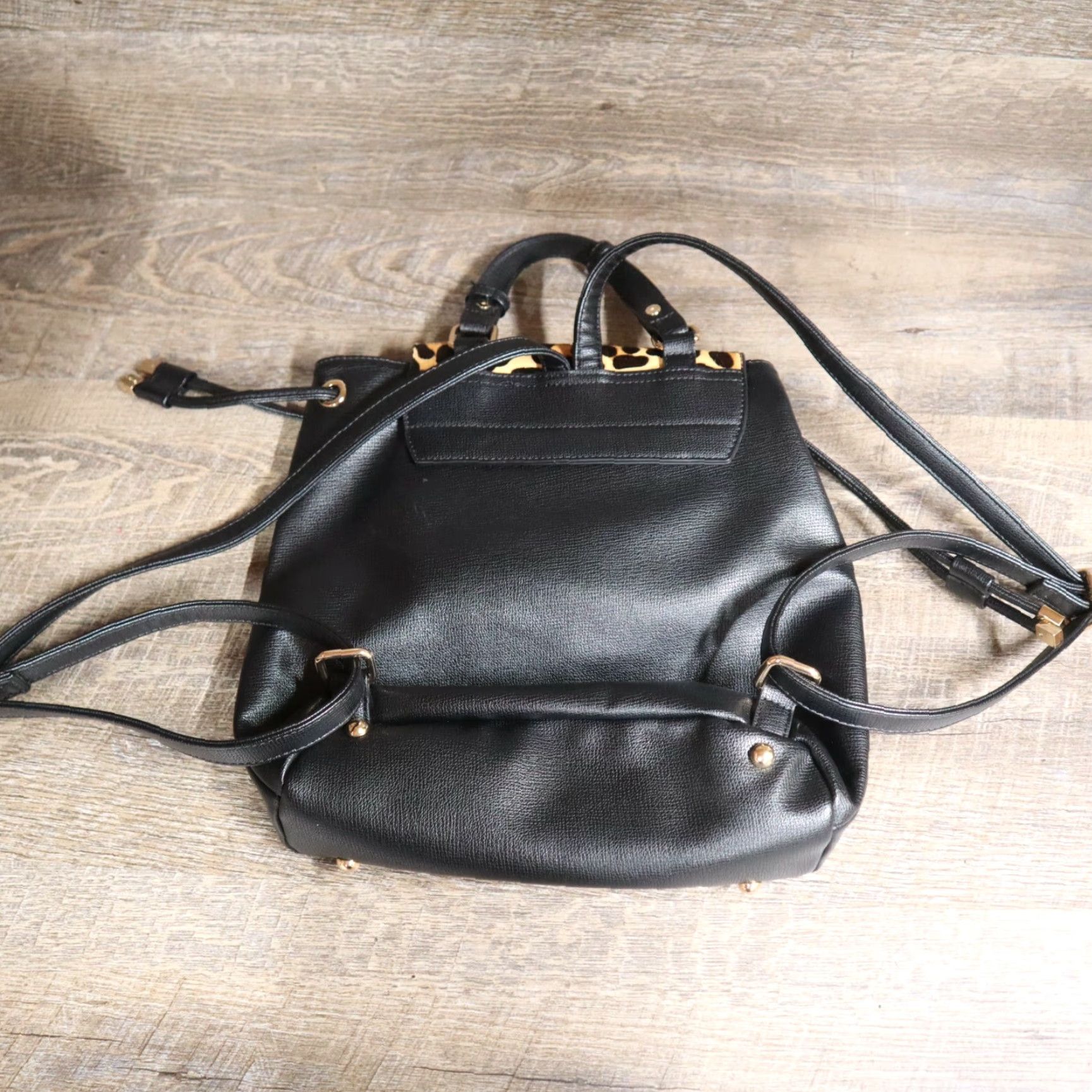Vintage VINTAGE Dune London Leather Backpack Womens Medium Black Leopard Print Purse Accessories Size ONE SIZE - 3 Thumbnail