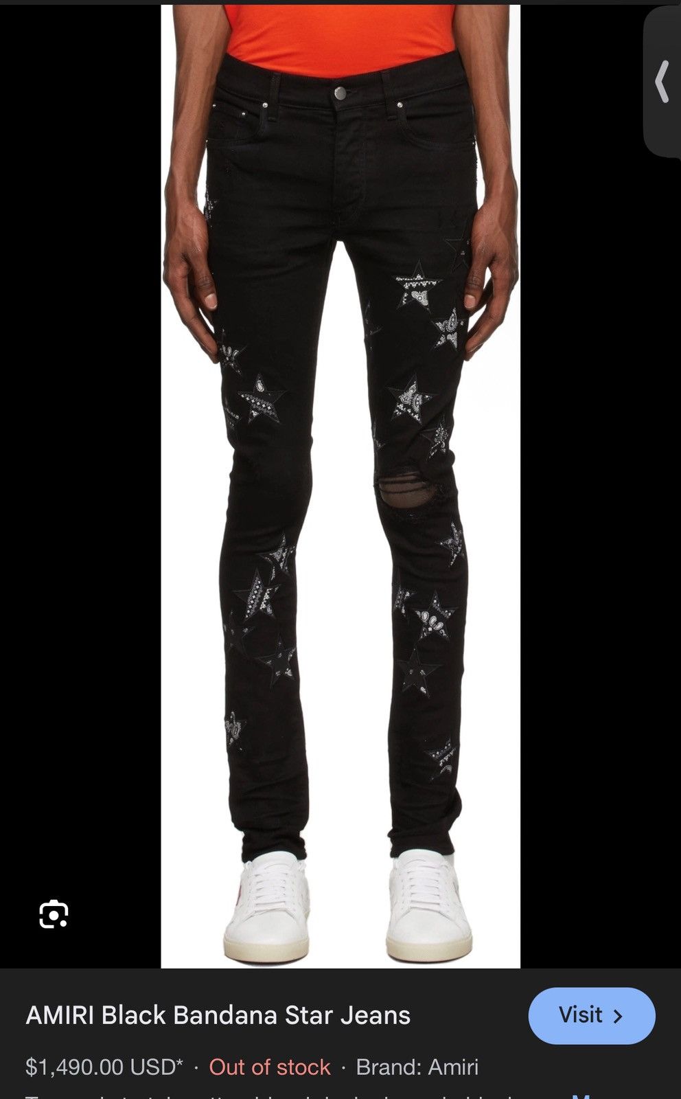 Amiri black white star bandana jeans size 36 rare