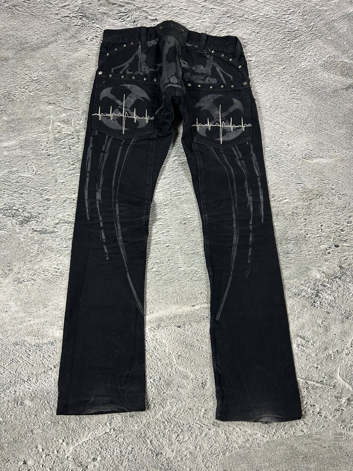 Wax London Wax jeans studded flared black skull Size 28" / US 6 / IT 42 - 1 Thumbnail