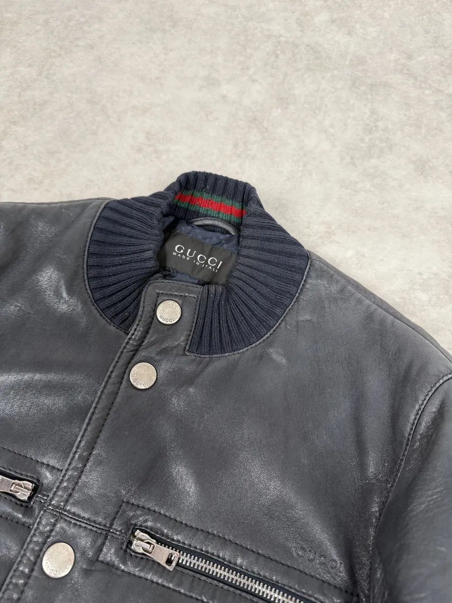 Gucci 2000s Gucci Black Buttoned Leather Bomber Jacket Size US S / EU 44-46 / 1 - 10 Thumbnail