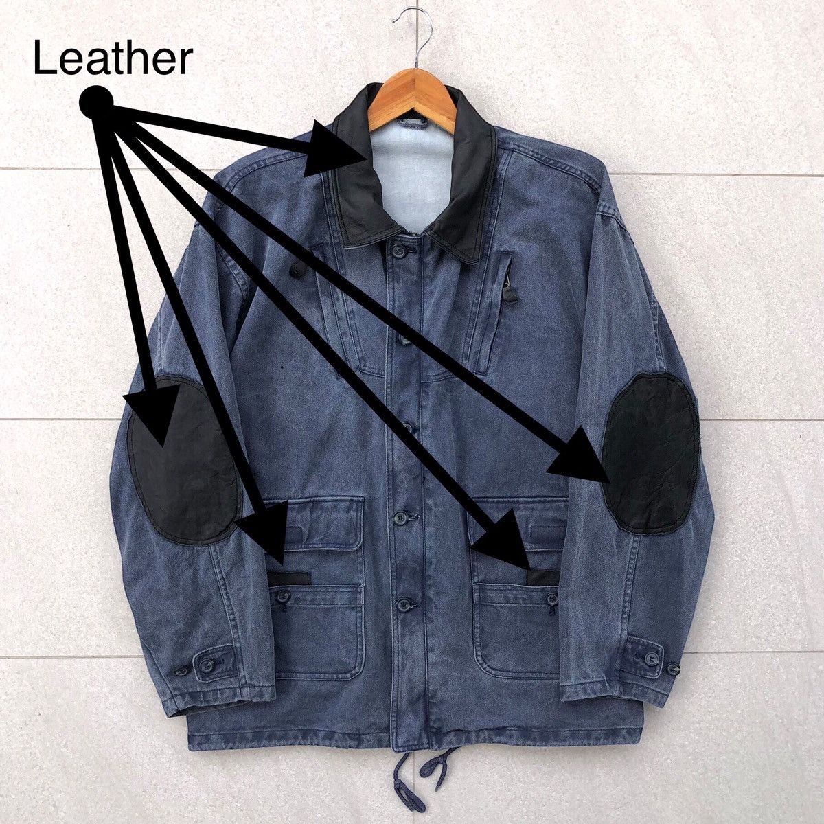 Vintage Vintage SENT HOMME Sun Faded Denim Leather Baggy Jacket Size US M / EU 48-50 / 2 - 4 Thumbnail