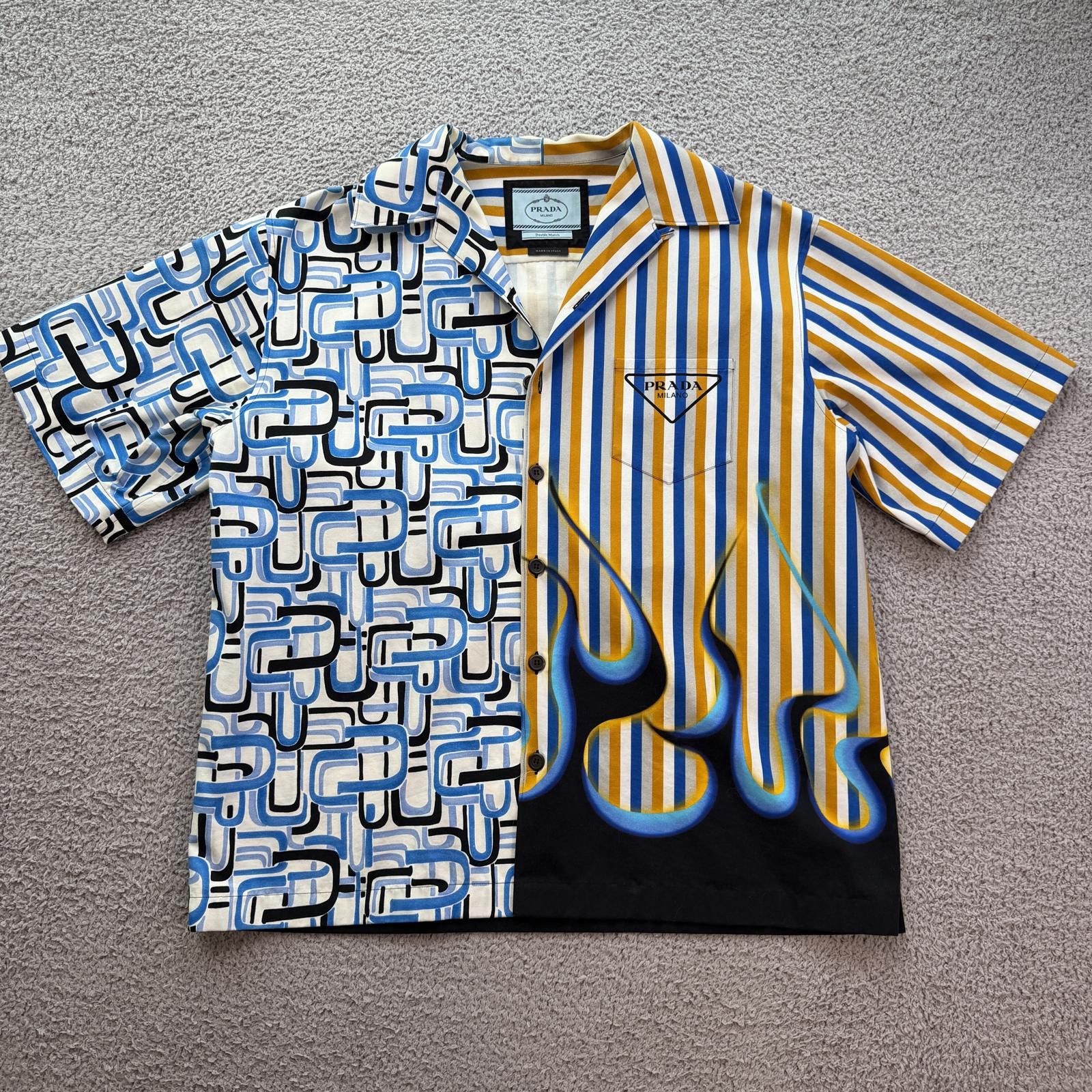 Prada Prada Double Match Shirt XL Split Flame Stripe Button Up Size US XL / EU 56 / 4 - 1 Thumbnail