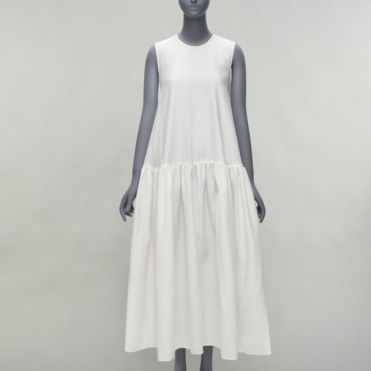 Cecilie Bahnsen CECILIE BAHNSEN white silk blend jacquard sleeveless babydoll midi dress UK6 XS Size XS / US 0-2 / IT 36-38 - 1 Thumbnail