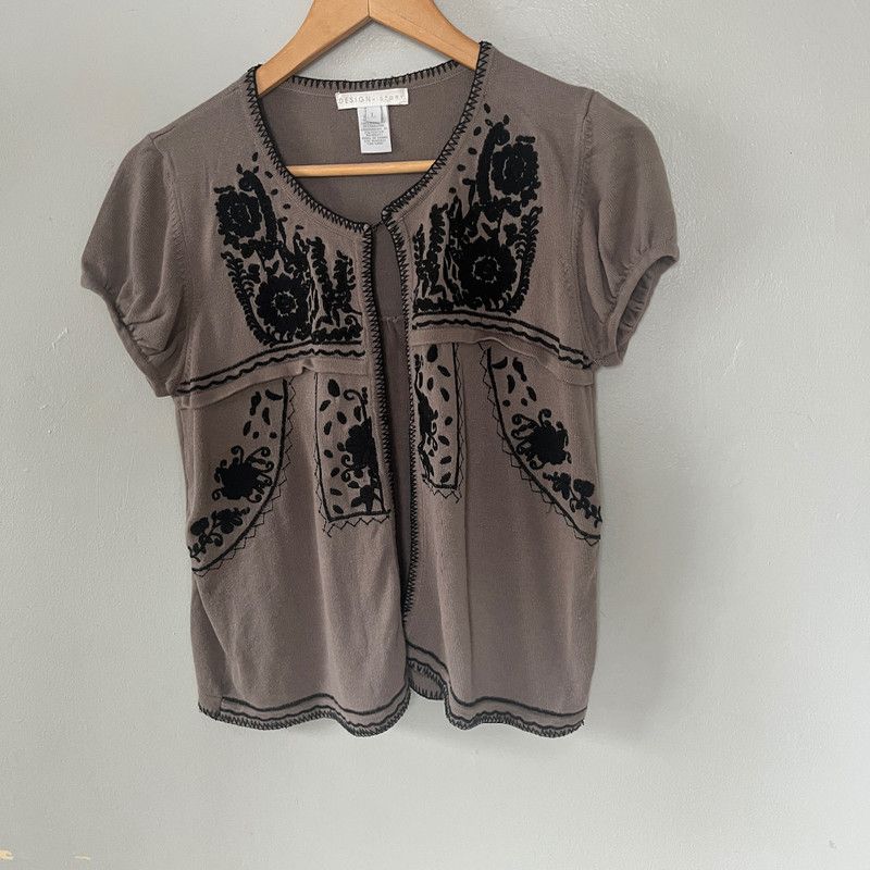 Designer Design History Women's Short-Sleeve Cardigan Taupe Large Size XL / US 12-14 / IT 48-50 - 2 Thumbnail