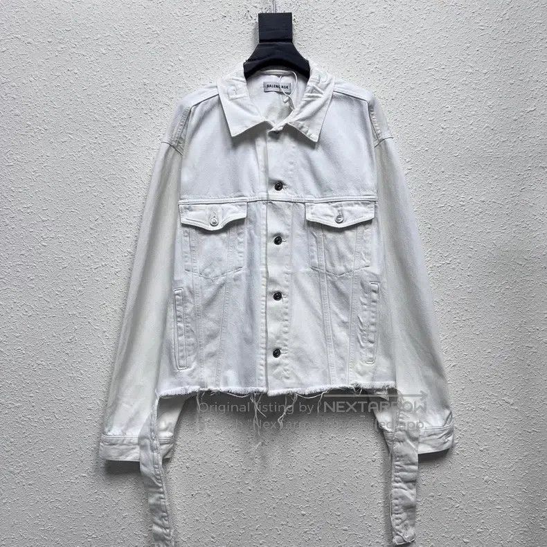 Balenciaga Balenciaga Collar Embroidered Ribbon White Denim Jacket Size S / US 4 / IT 40 - 1 Thumbnail