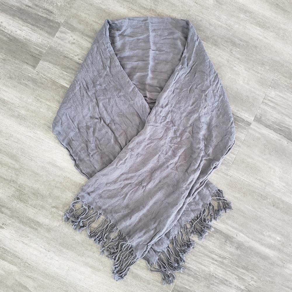 Designer Grey Oversized Solid Fringed Scarf Size ONE SIZE - 1 Thumbnail