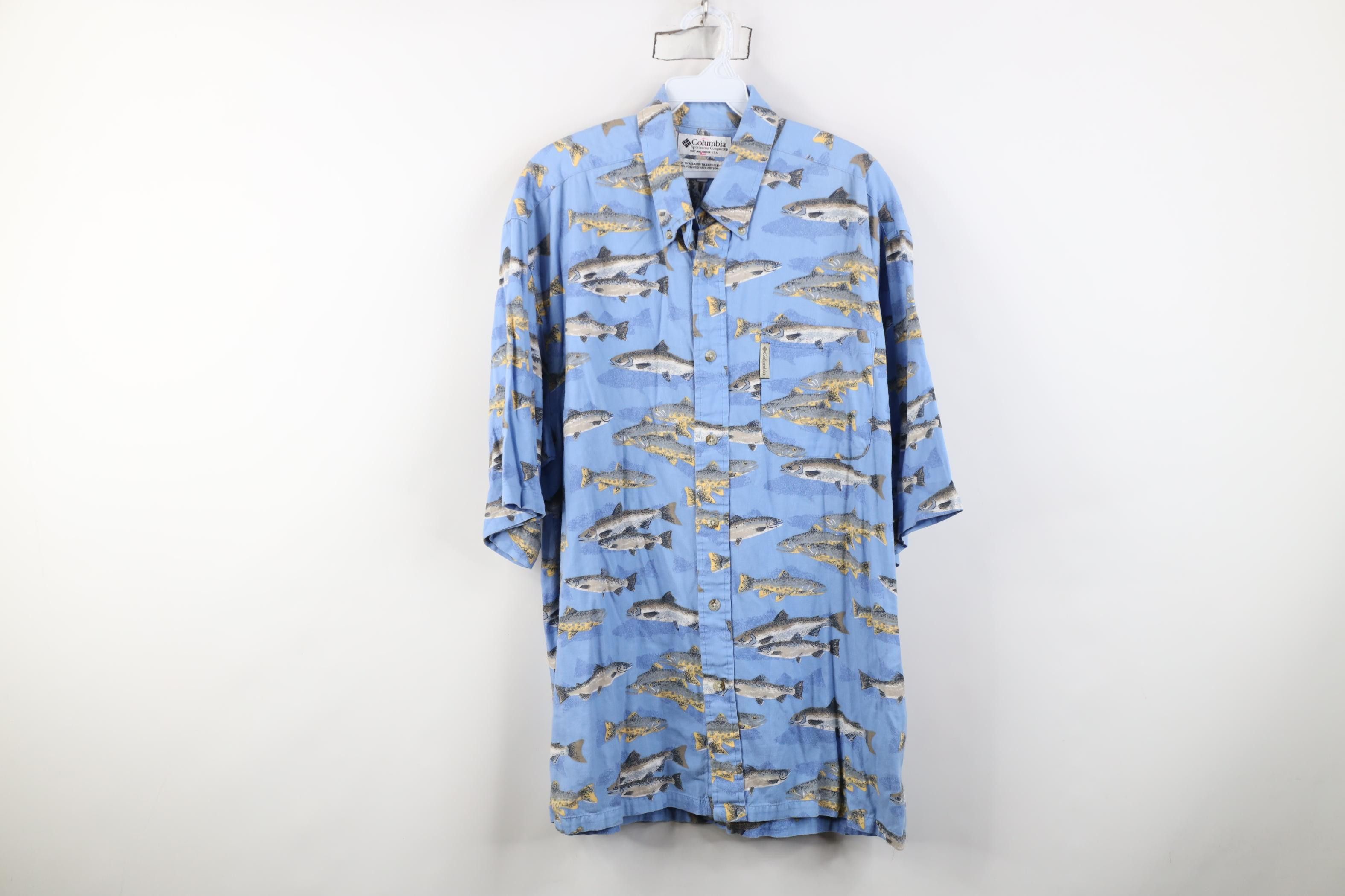 Columbia Vintage 90s Columbia Fish All Over Print Button Down Shirt Size US M / EU 48-50 / 2 - 1 Thumbnail