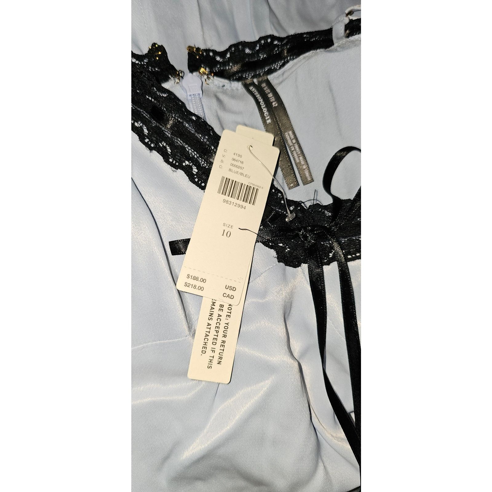 Anthropologie NWT V-Neck Lace-Trim Slip Dress $188 SIZE 10 Blue Size L / US 10 / IT 46 - 6 Thumbnail
