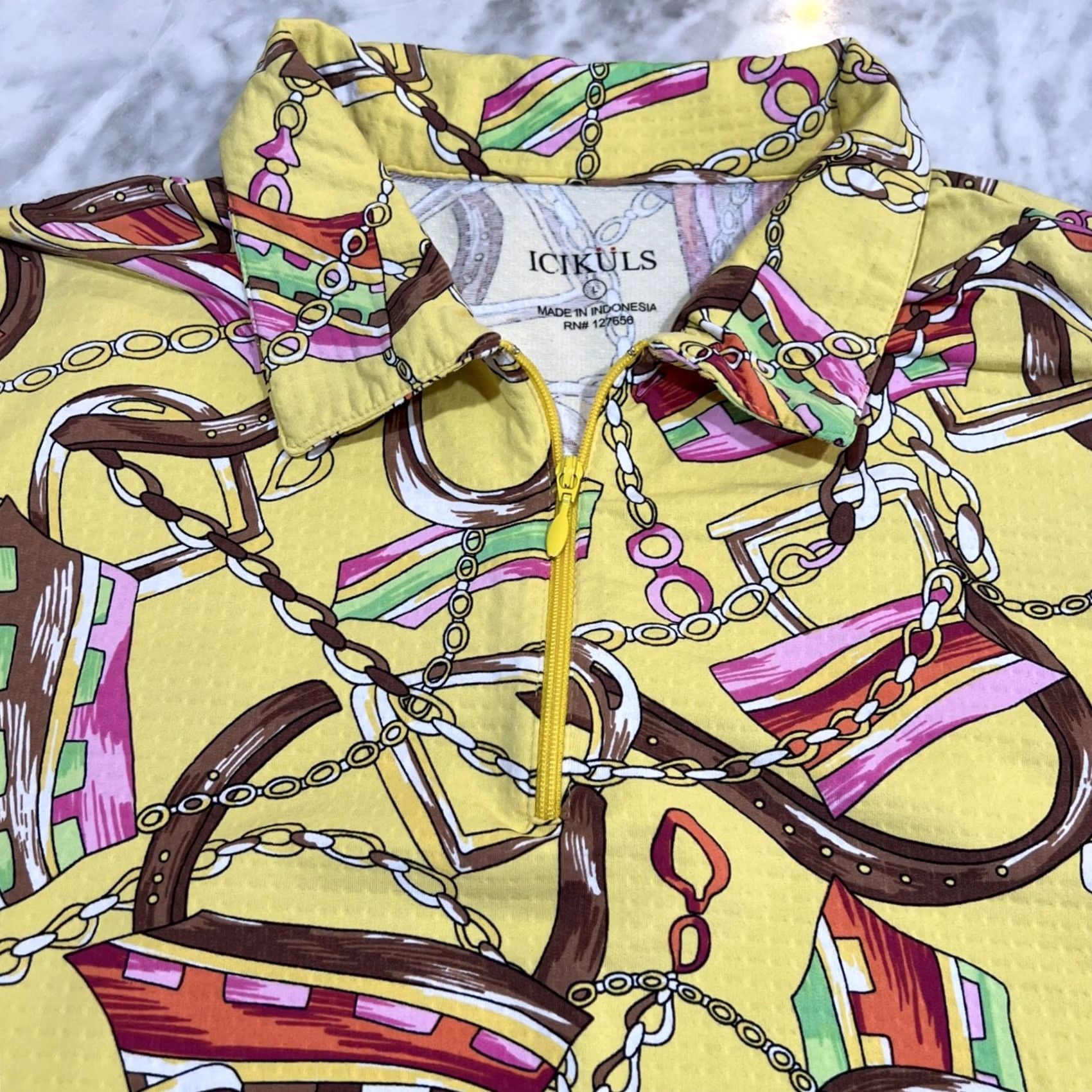 Vintage Icikuls Shirt Womens Large Yellow Quarter Zip Equestrian Horse Western Vented Size L / US 10 / IT 46 - 3 Thumbnail