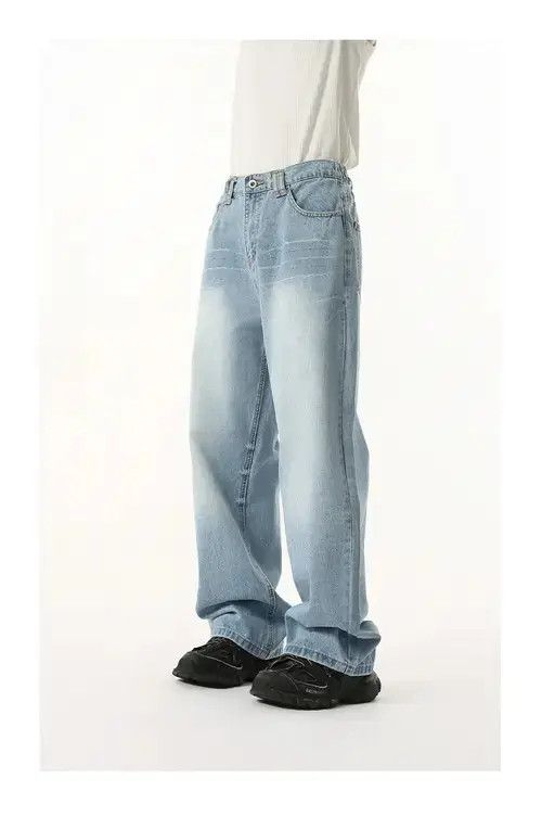 Jean Japanese retro washed elastic waist straight loose jeans Size US 32 / EU 48 - 4 Thumbnail