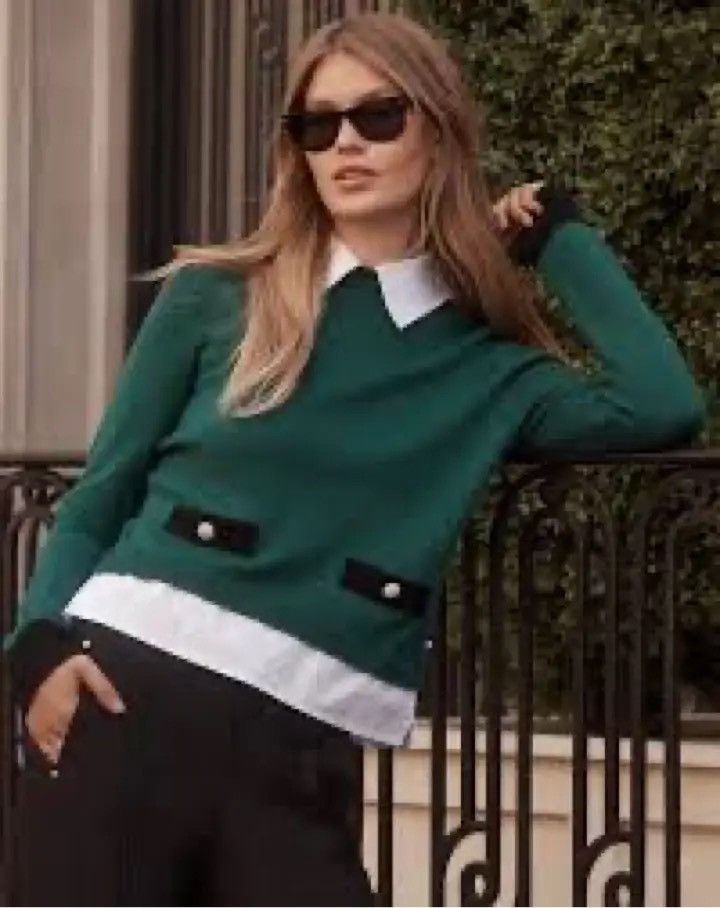 Karl Lagerfeld Karl Lagerfeld Green Sweater with Black Details | Size S Size S / US 4 / IT 40 - 3 Thumbnail